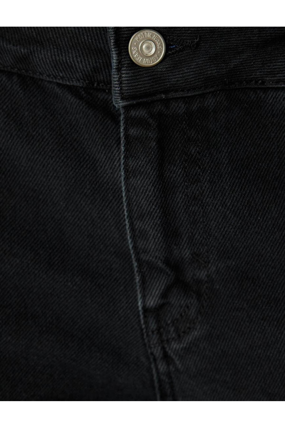 Bol Kesim Kot Pantolon Çift Bel Detaylı Düğmeli - Loose Straight Fit Jean