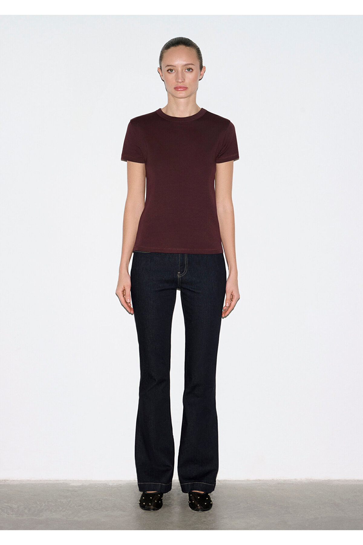 Bordo Basic Tişört Fitted / Vücuda Oturan Kesim 1614065-70223