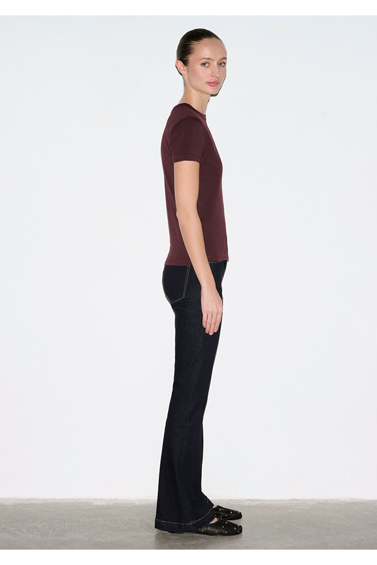 Bordo Basic Tişört Fitted / Vücuda Oturan Kesim 1614065-70223