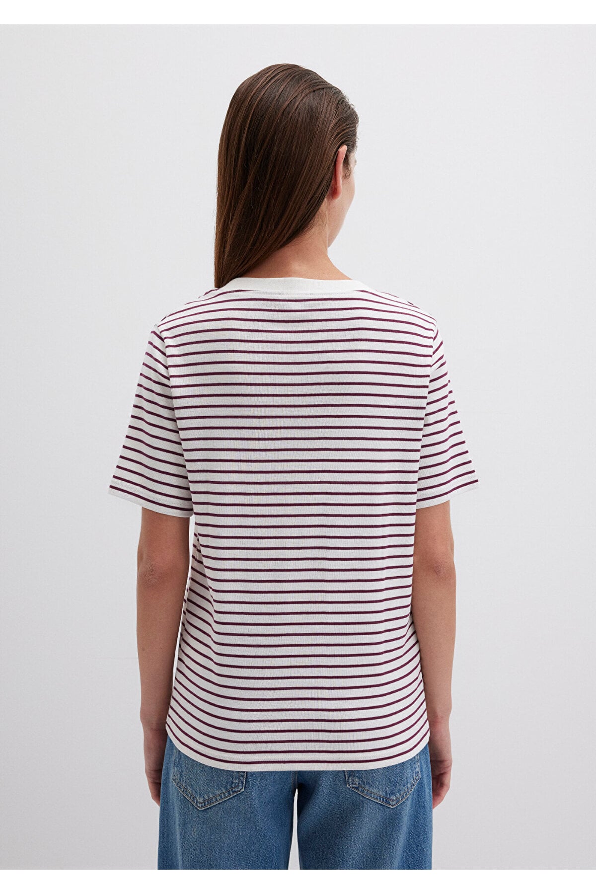 Bordo Çizgili Basic Tişört Regular Fit / Normal Kesim 1611653-88108