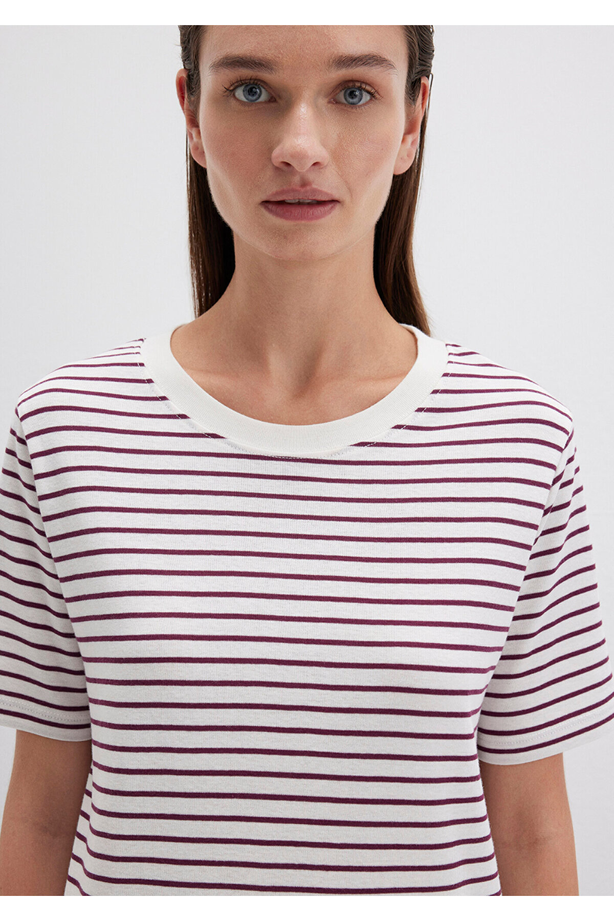 Bordo Çizgili Basic Tişört Regular Fit / Normal Kesim 1611653-88108