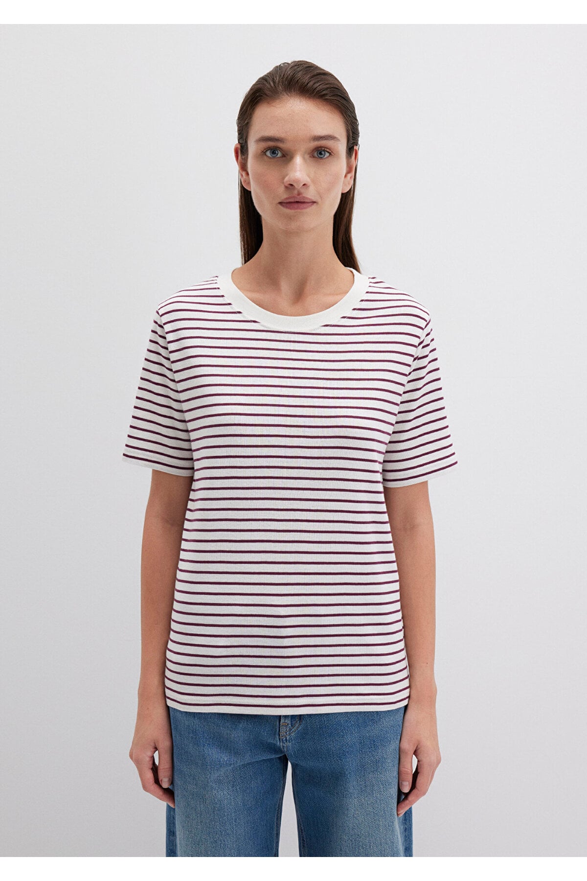 Bordo Çizgili Basic Tişört Regular Fit / Normal Kesim 1611653-88108