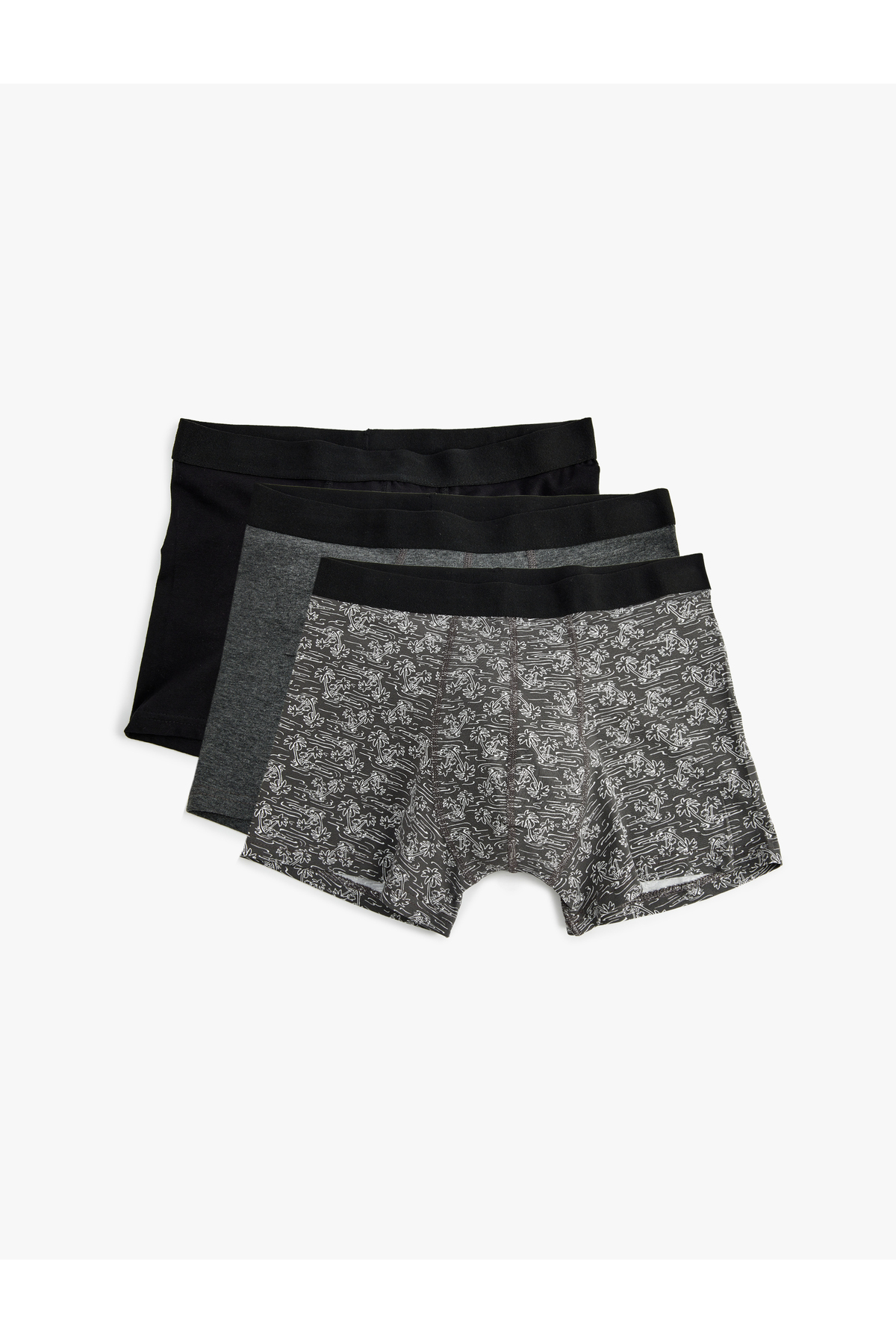 Boxer Seti 3'lü Slim Fit Palmiye Baskılı Pamuk Karışımlı