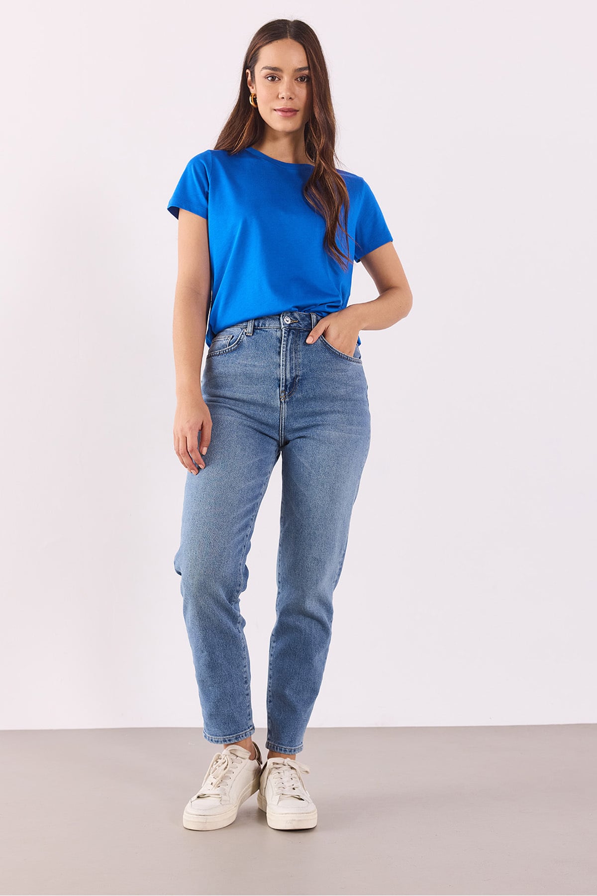 Boyfriend Bisiklet Yaka Regular Fit Modal Tişört(TENCEL)(TM) - SAFİR