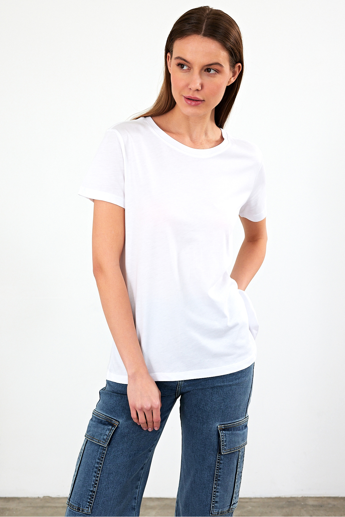 Boyfriend Bisiklet Yaka Regular Fit Modal Tişört(TENCEL)(TM) - BEYAZ