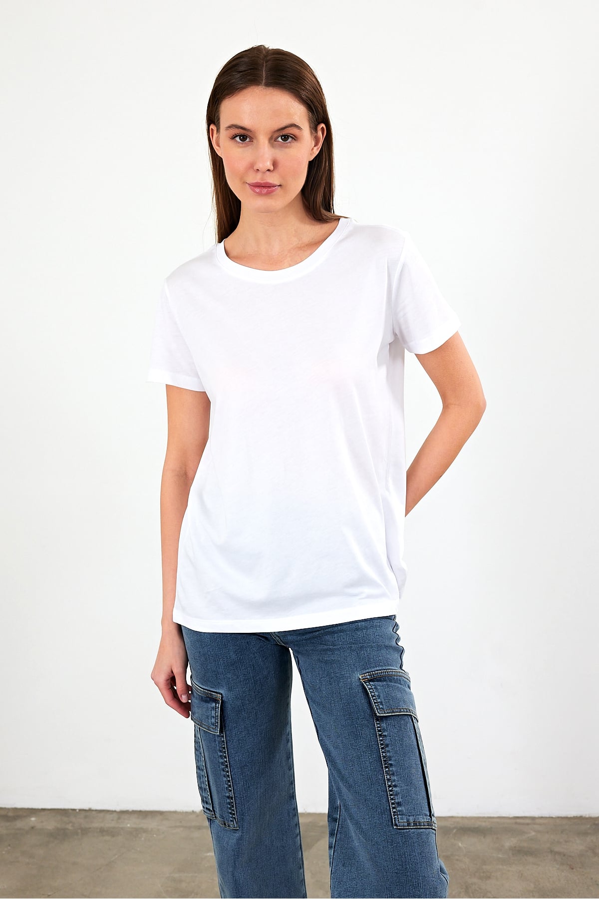 Boyfriend Bisiklet Yaka Regular Fit Modal Tişört(TENCEL)(TM) - BEYAZ