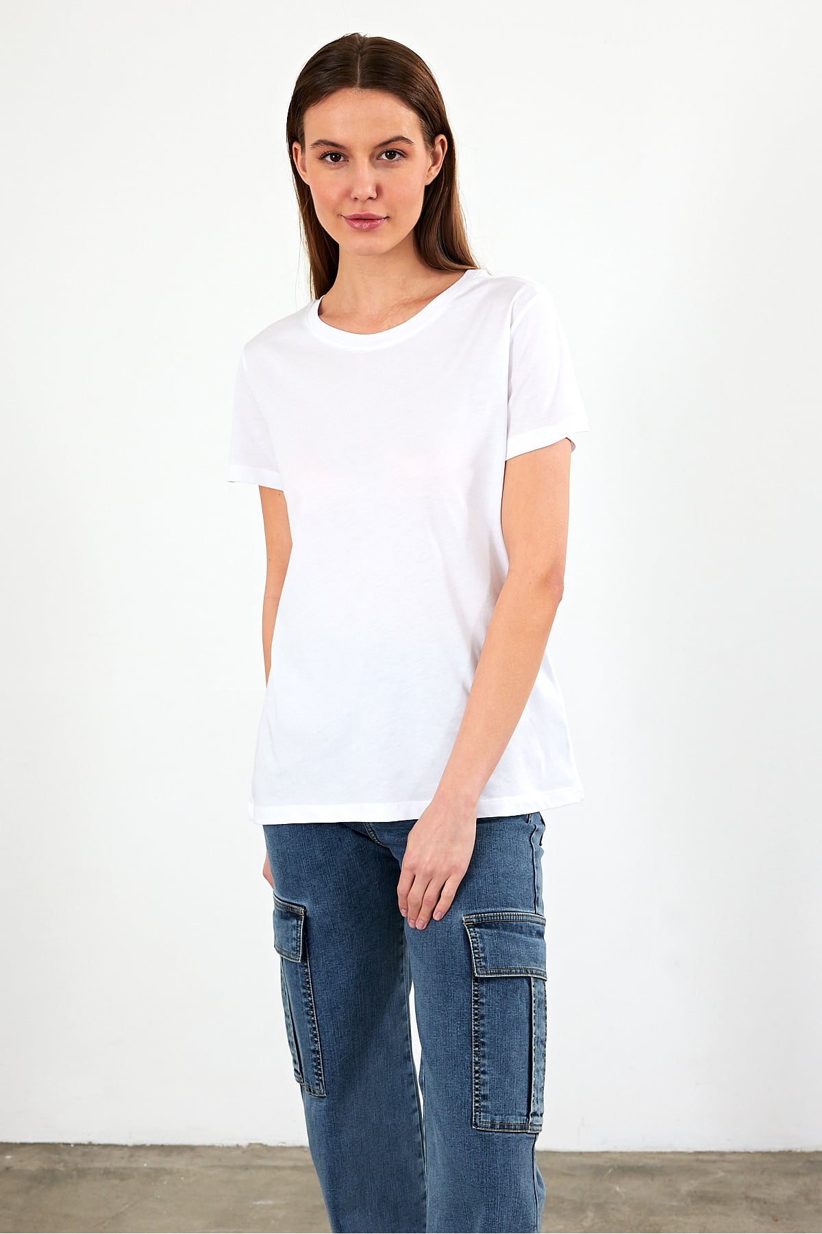Boyfriend Bisiklet Yaka Regular Fit Modal Tişört(TENCEL)(TM) - BEYAZ