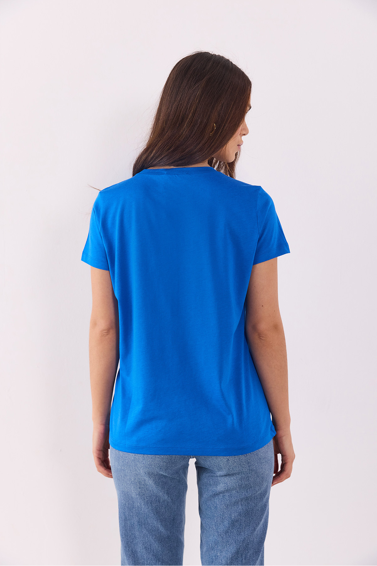 Boyfriend Bisiklet Yaka Regular Fit Modal Tişört(TENCEL)(TM) - SAFİR