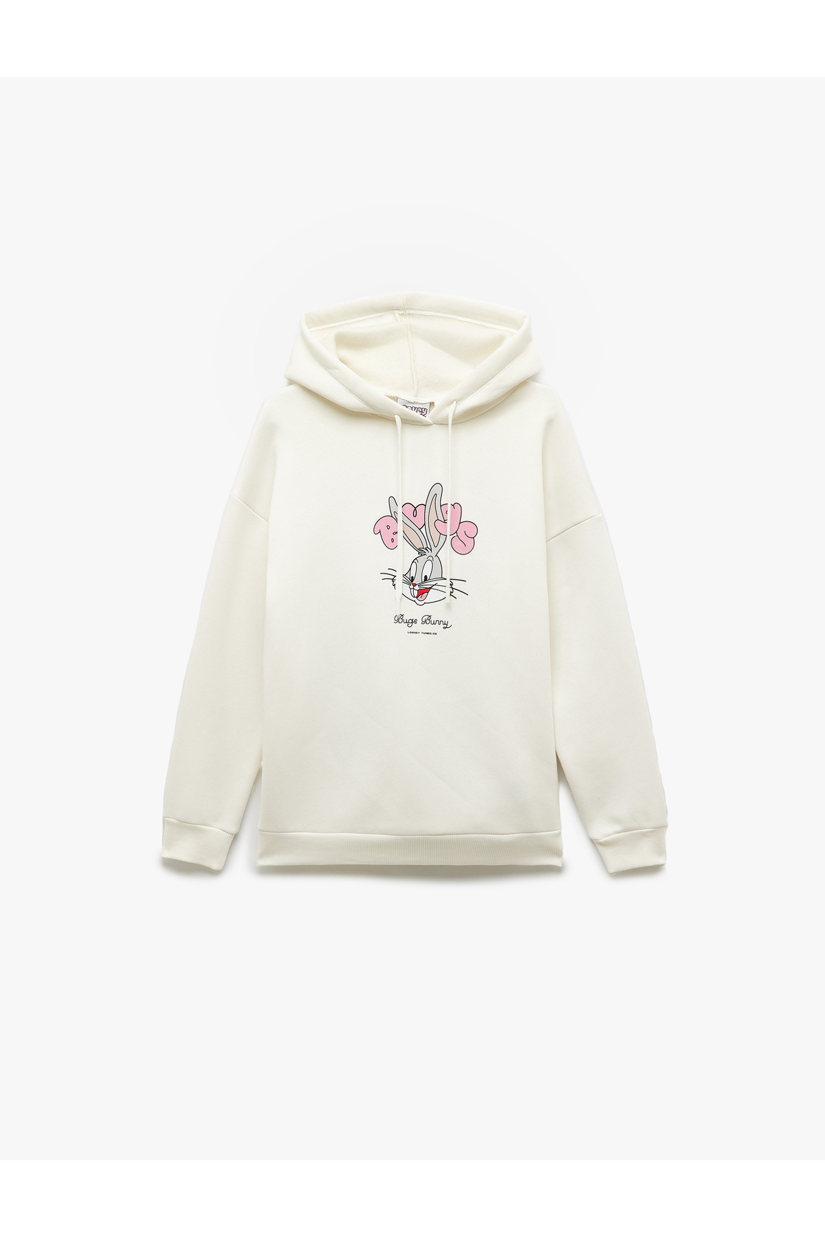 Bugs Bunny Lisanslı Arkası Baskılı Şardonlu Uzun Kollu Kapüşonlu Oversize Sweatshirt