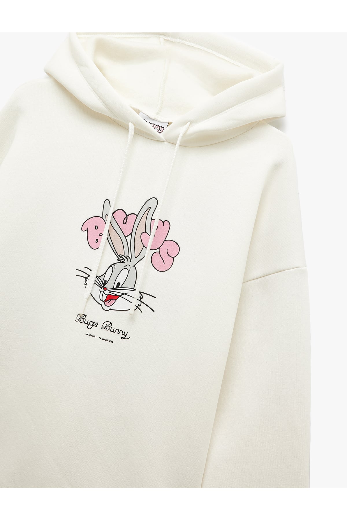 Bugs Bunny Lisanslı Arkası Baskılı Şardonlu Uzun Kollu Kapüşonlu Oversize Sweatshirt
