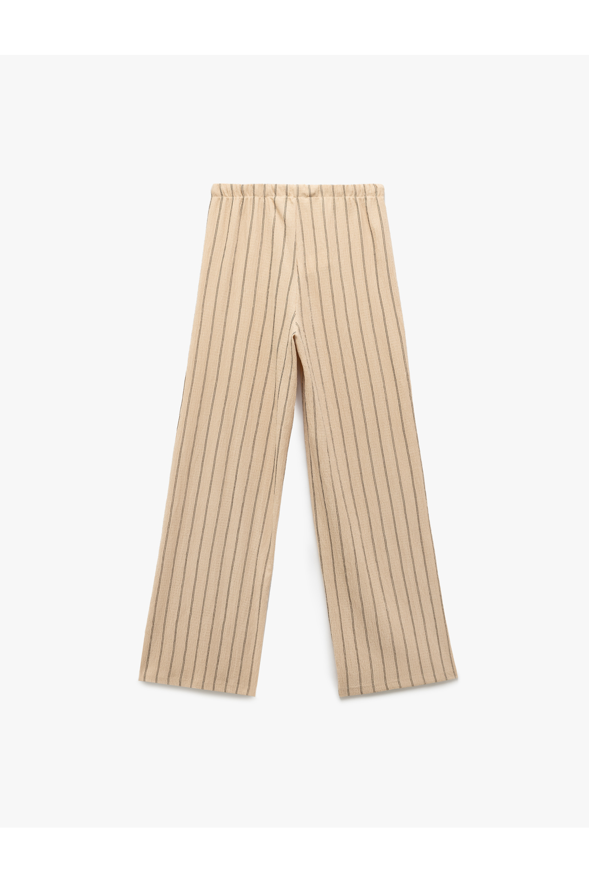 Bürümcük Beli Bağcıklı Çizgili Düz Paça Pantolon