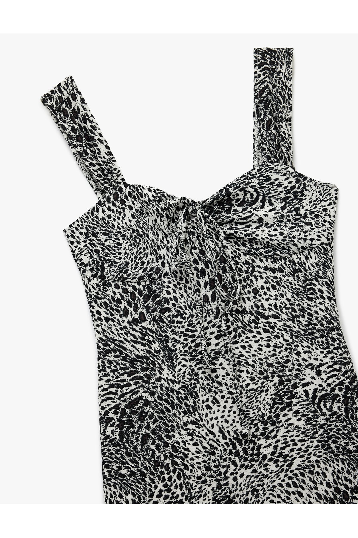 Bürümcük Kalın Askılı Bodycon Yırtmaç Detaylı Kolsuz Uzun Leopar Elbise