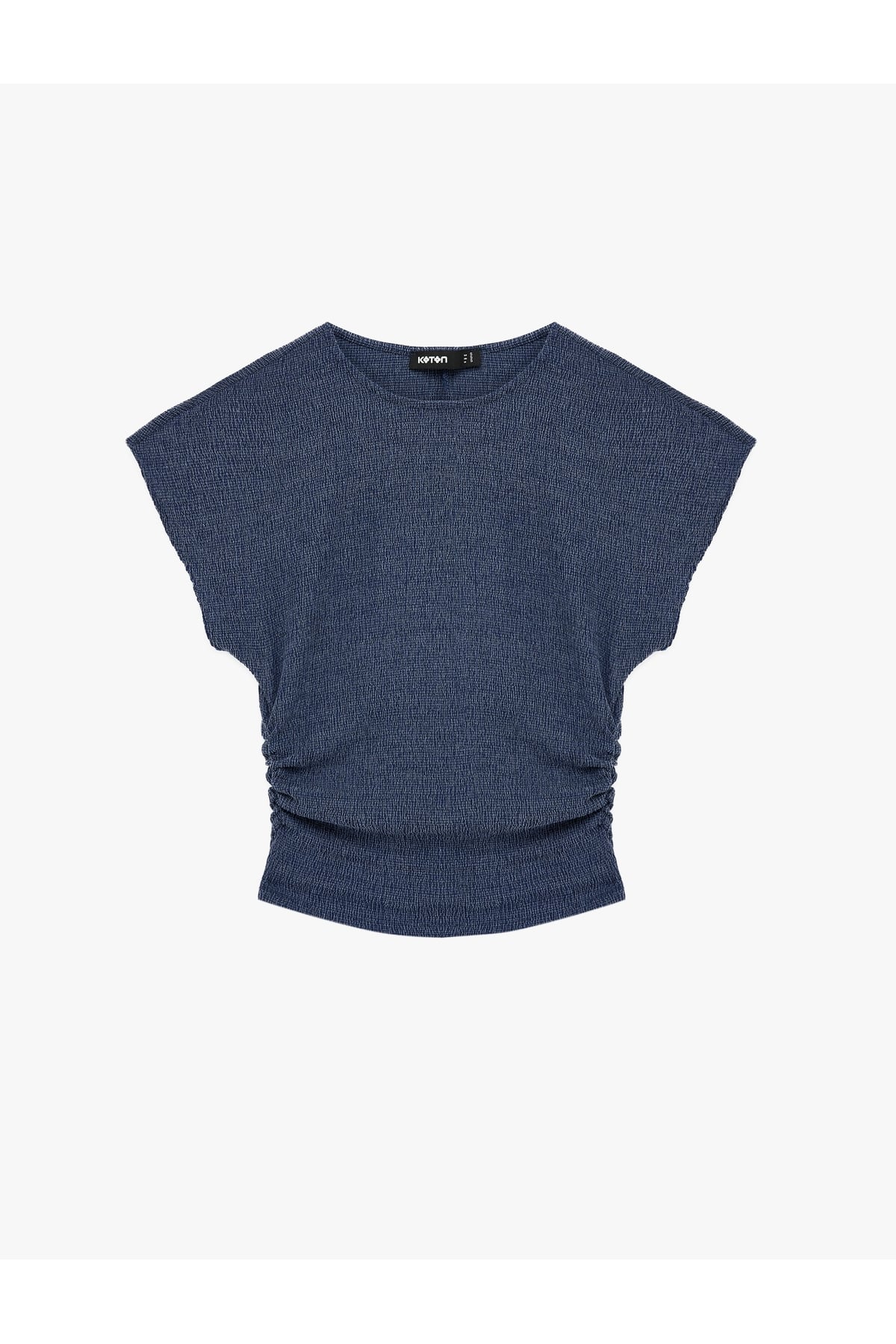 Bürümcük Kumaş Slim Fit Kısa Kollu Bisiklet Yaka Drapeli Dokulu Tişört