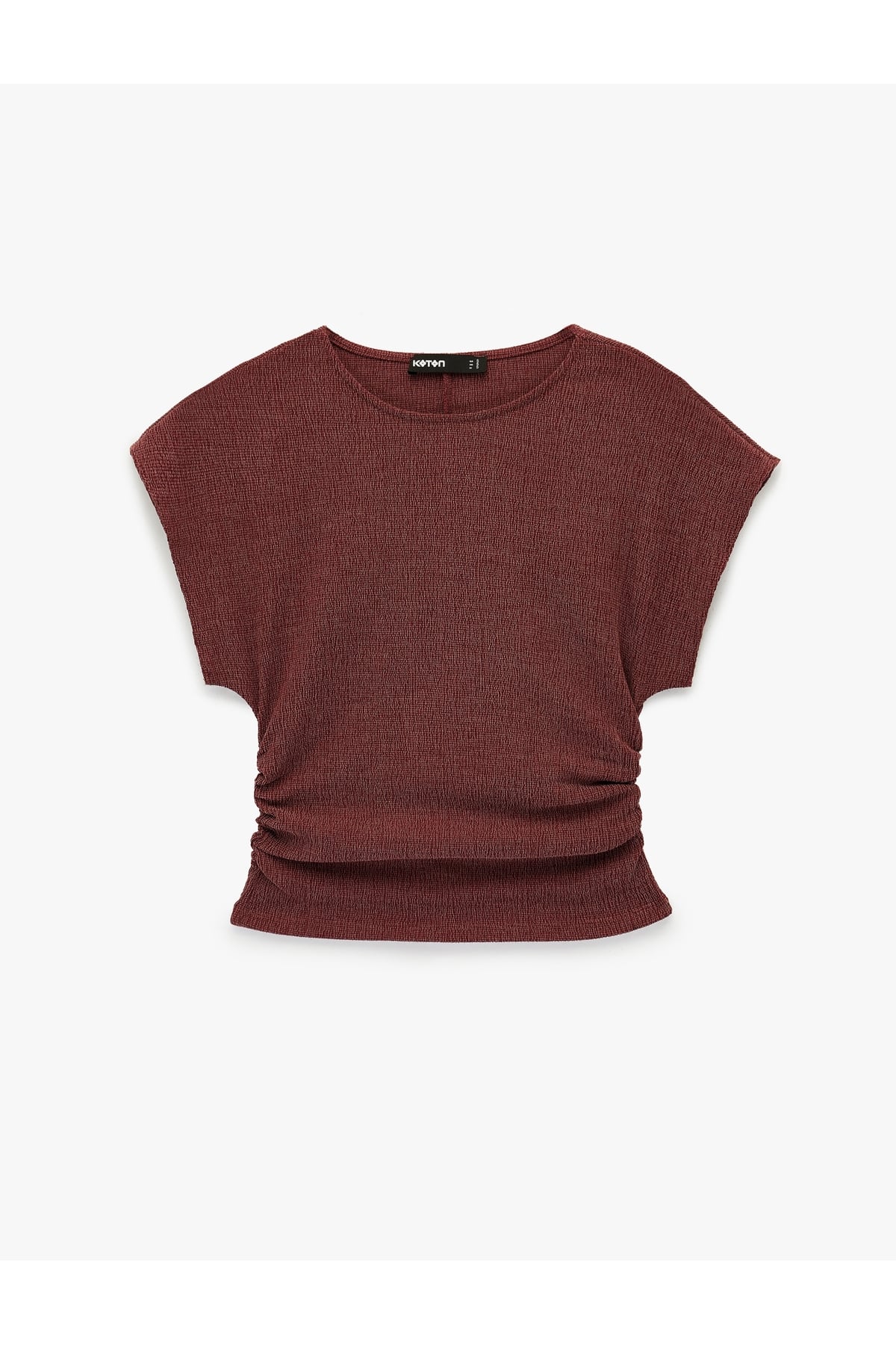 Bürümcük Kumaş Slim Fit Kısa Kollu Bisiklet Yaka Drapeli Dokulu Tişört