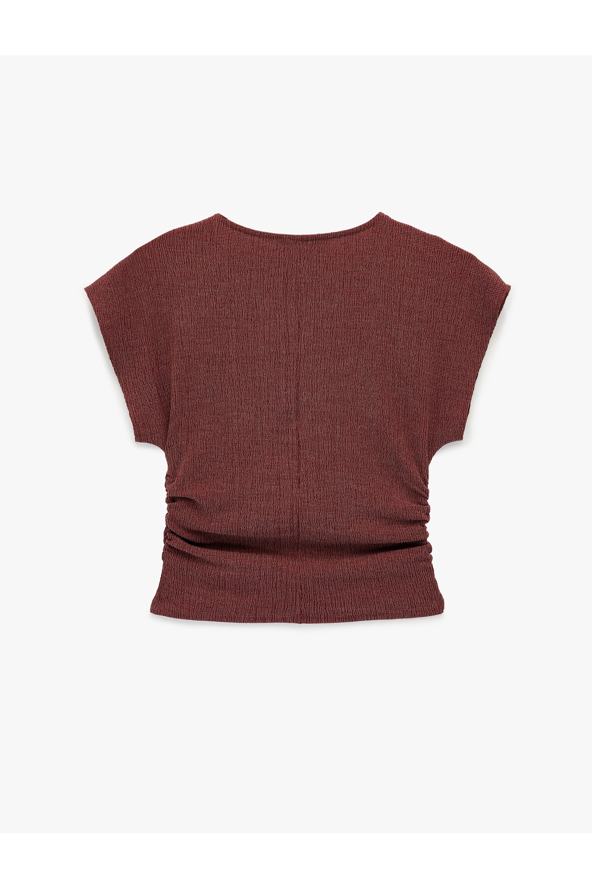 Bürümcük Kumaş Slim Fit Kısa Kollu Bisiklet Yaka Drapeli Dokulu Tişört