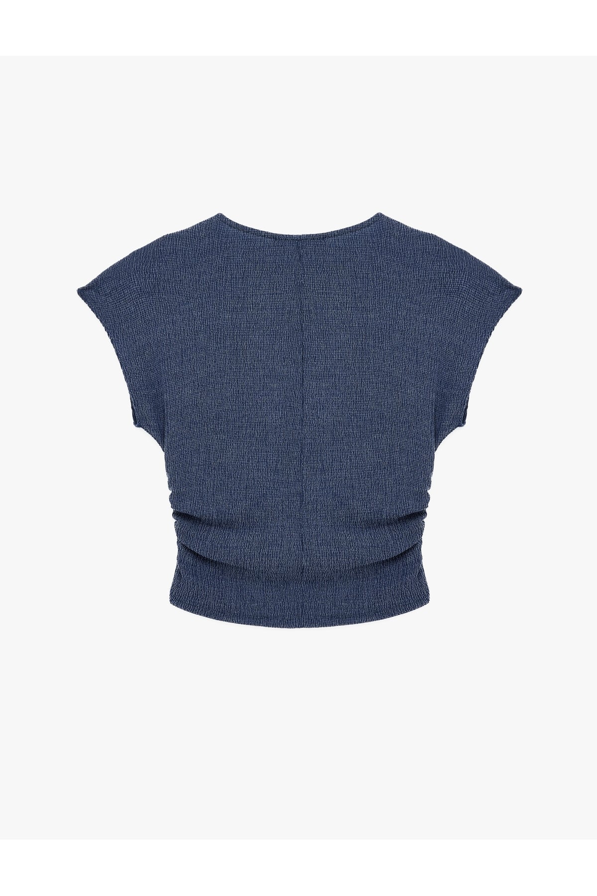 Bürümcük Kumaş Slim Fit Kısa Kollu Bisiklet Yaka Drapeli Dokulu Tişört