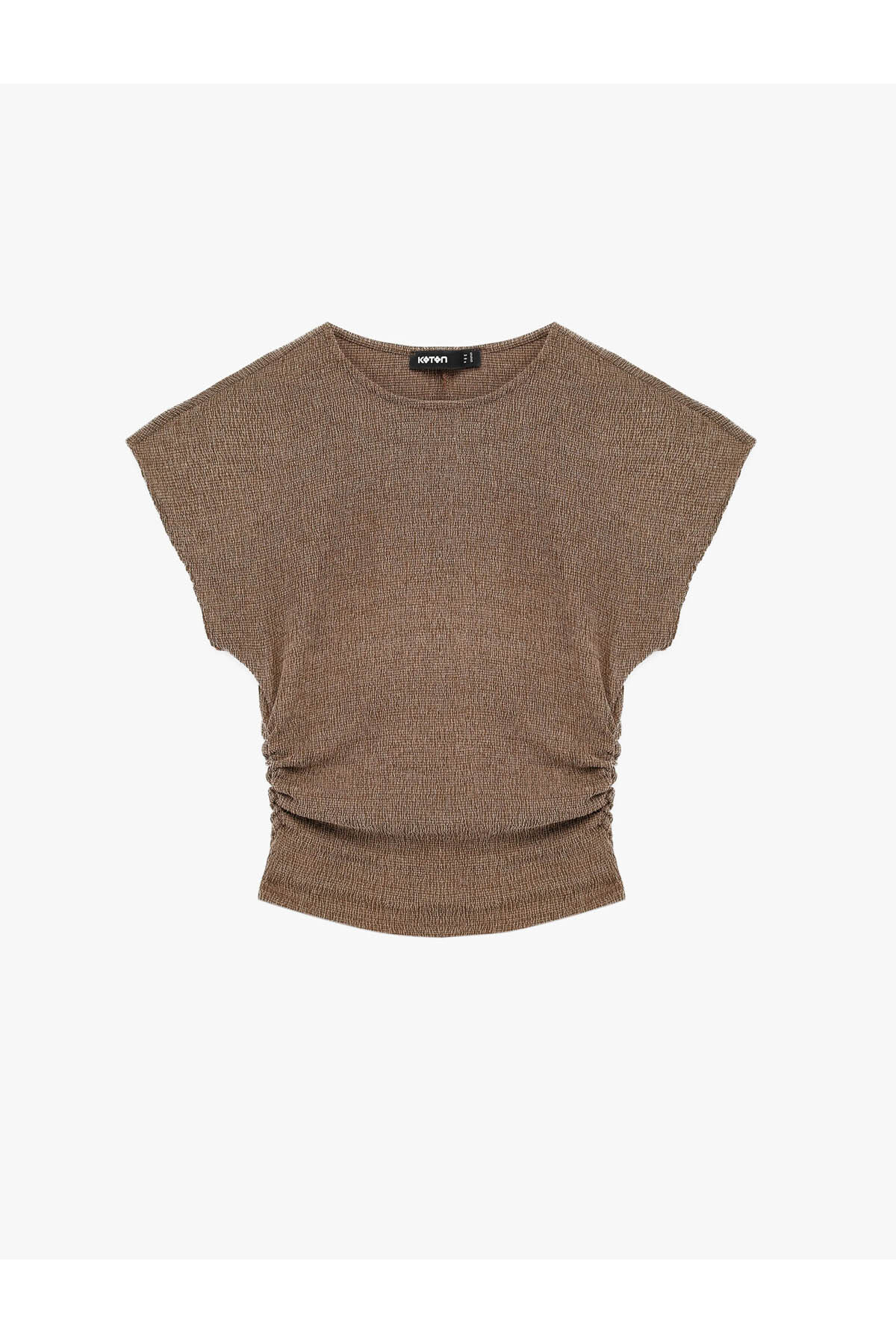 Bürümcük Kumaş Slim Fit Kısa Kollu Bisiklet Yaka Drapeli Dokulu Tişört