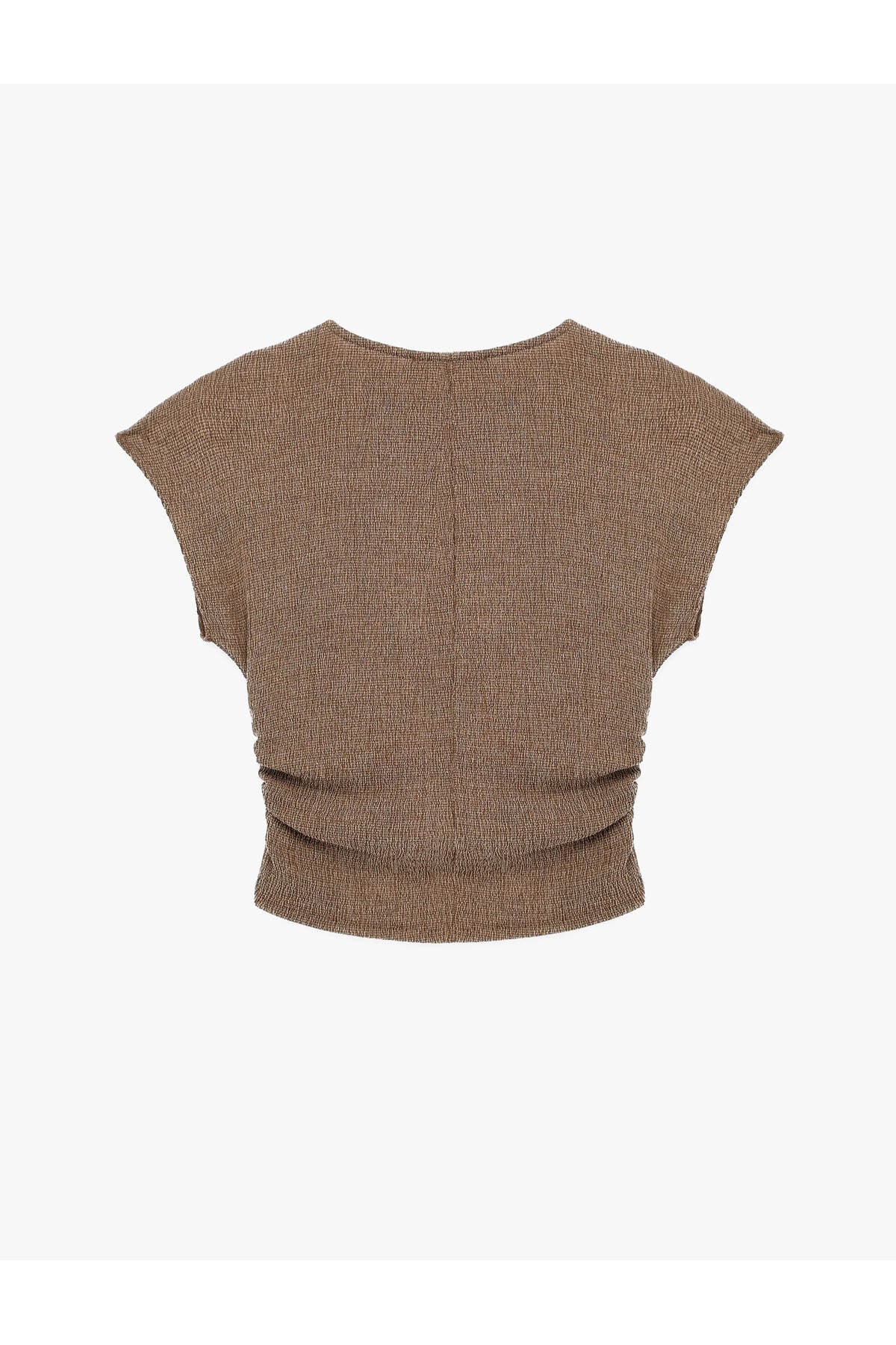Bürümcük Kumaş Slim Fit Kısa Kollu Bisiklet Yaka Drapeli Dokulu Tişört