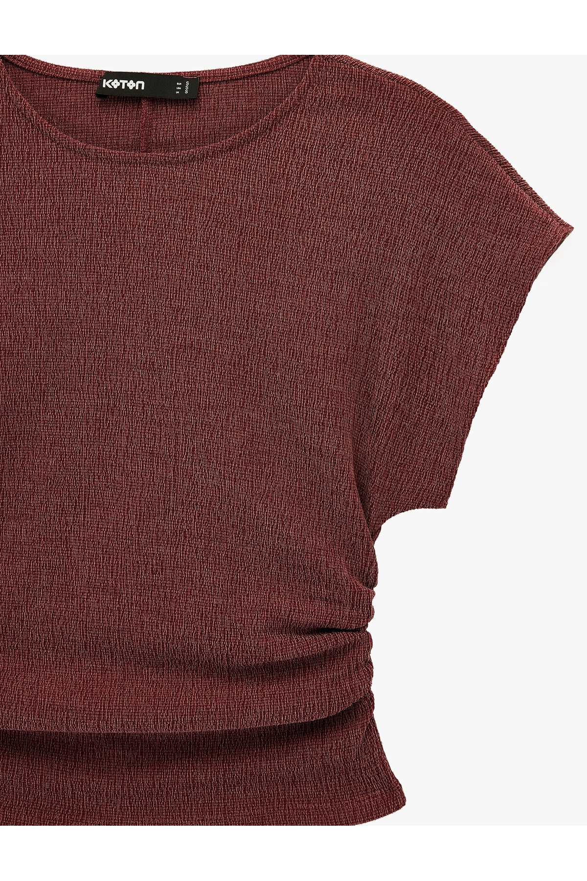 Bürümcük Kumaş Slim Fit Kısa Kollu Bisiklet Yaka Drapeli Dokulu Tişört