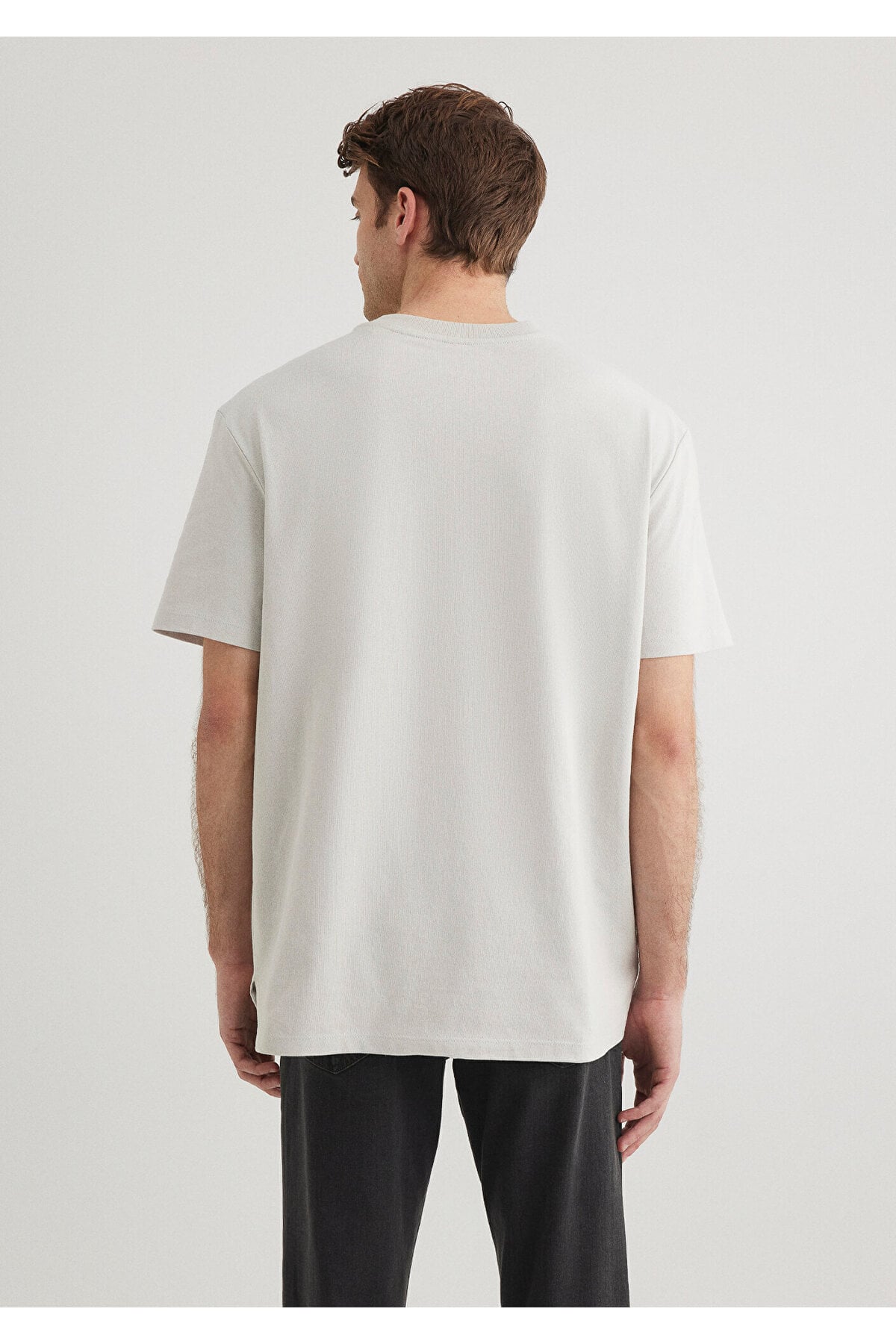 Cep Detaylı Gri Basic Tişört Loose Fit / Bol Rahat Kesim 066248-70080