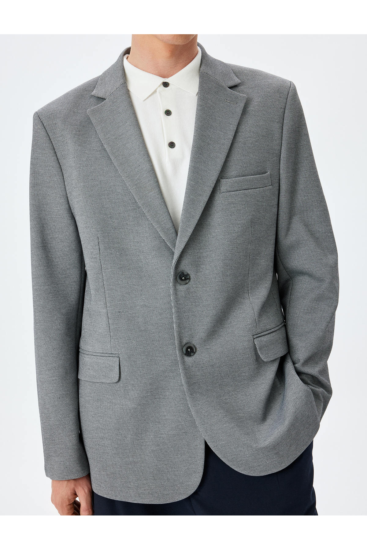 Cep Detaylı Pamuk Karışımlı Mono Yaka Slim Fit Blazer Ceket