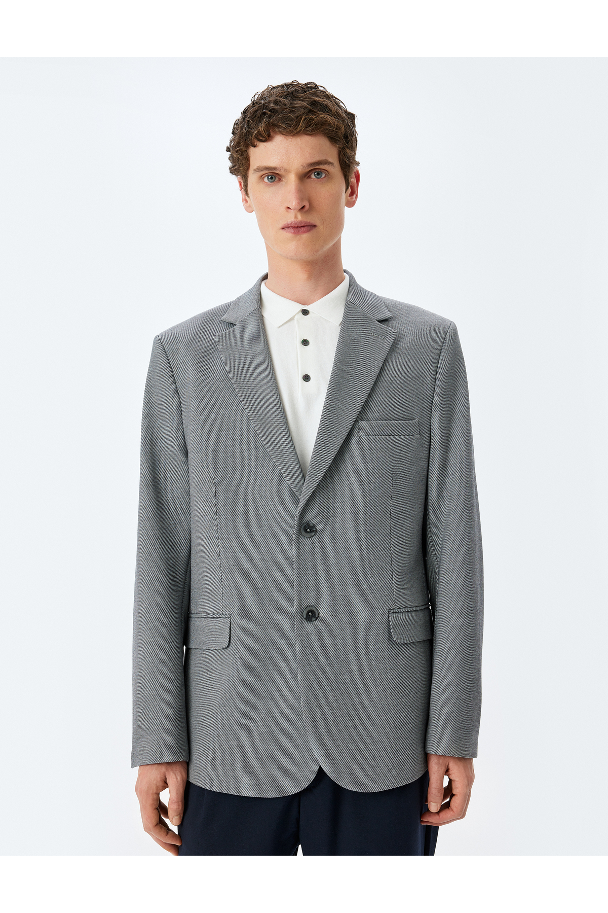 Cep Detaylı Pamuk Karışımlı Mono Yaka Slim Fit Blazer Ceket