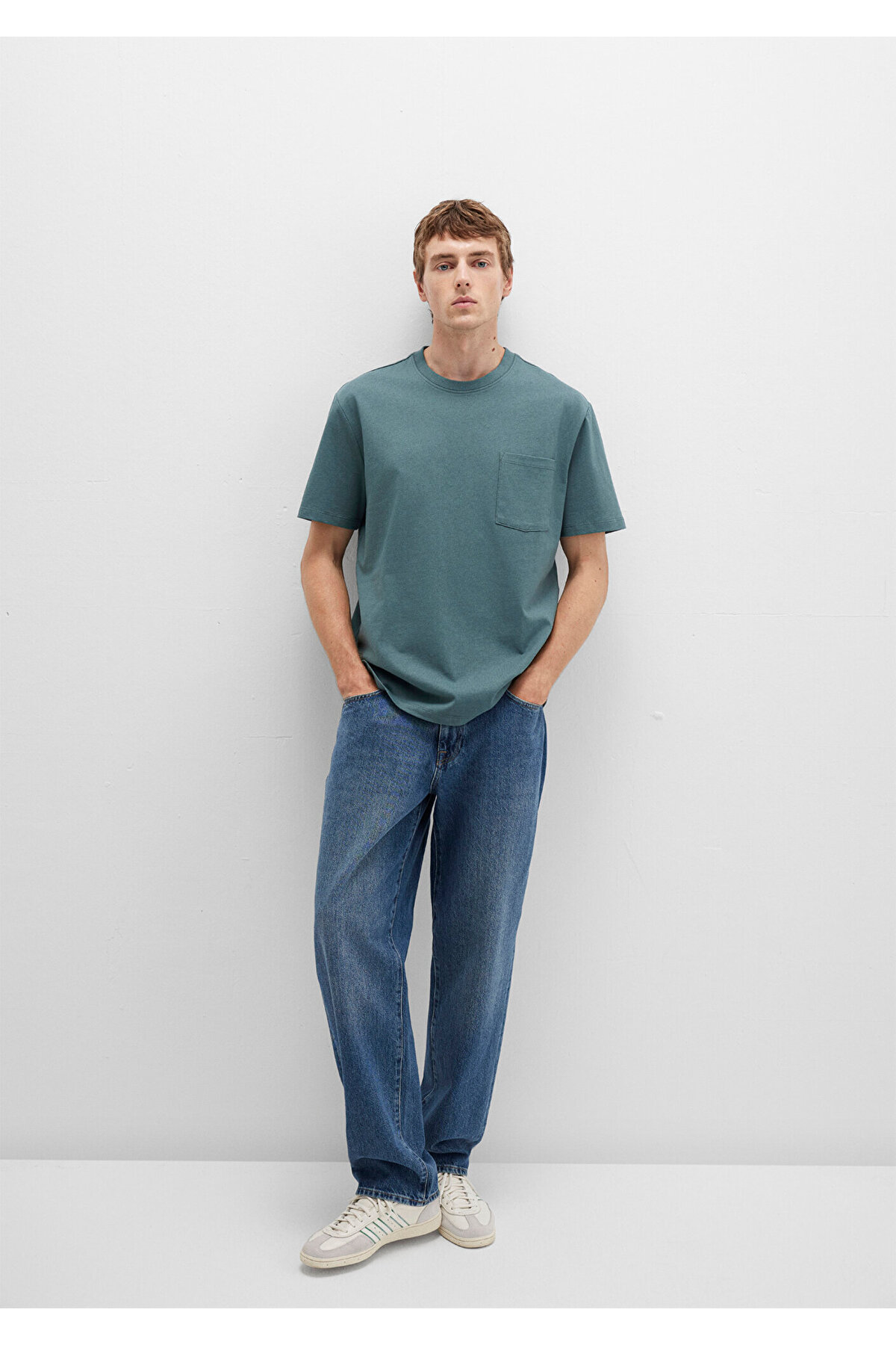 Cep Detaylı Yeşil Basic Tişört Loose Fit / Bol Rahat Kesim 066248-71577