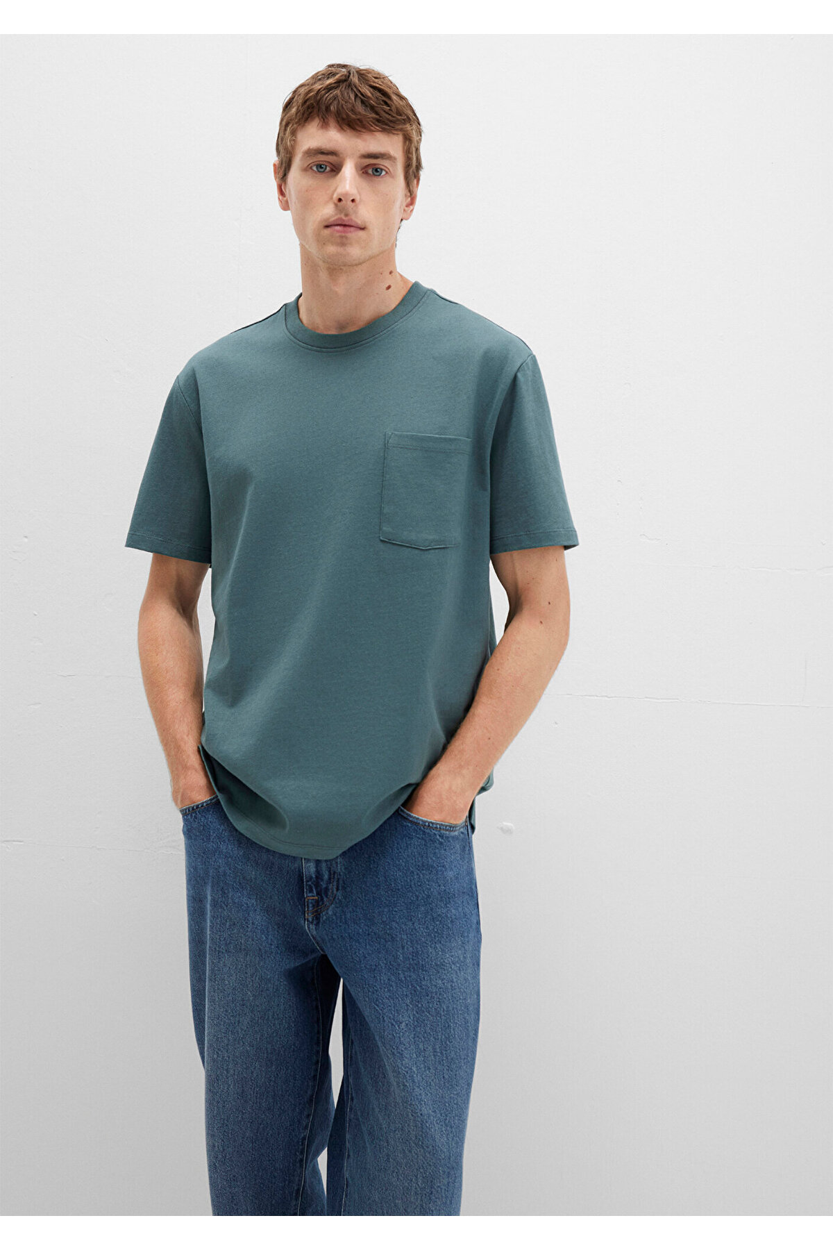 Cep Detaylı Yeşil Basic Tişört Loose Fit / Bol Rahat Kesim 066248-71577
