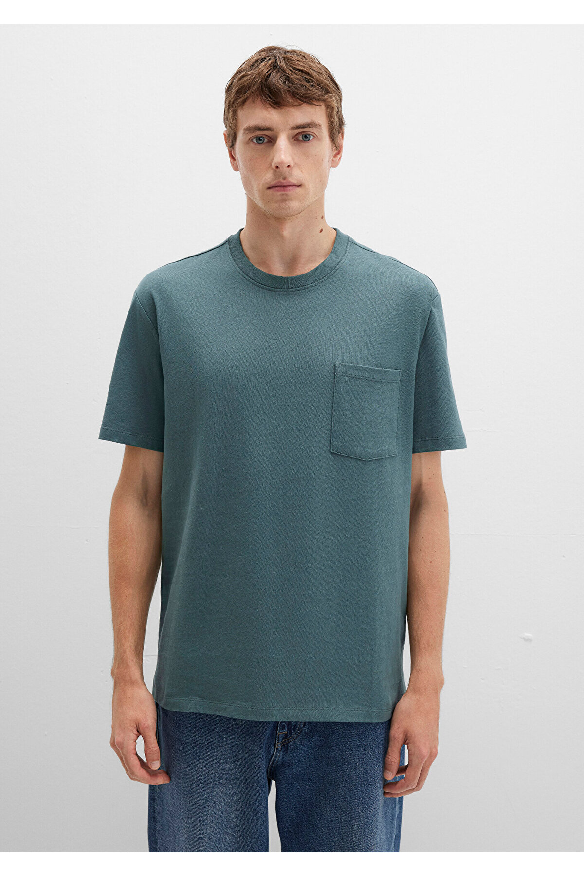 Cep Detaylı Yeşil Basic Tişört Loose Fit / Bol Rahat Kesim 066248-71577