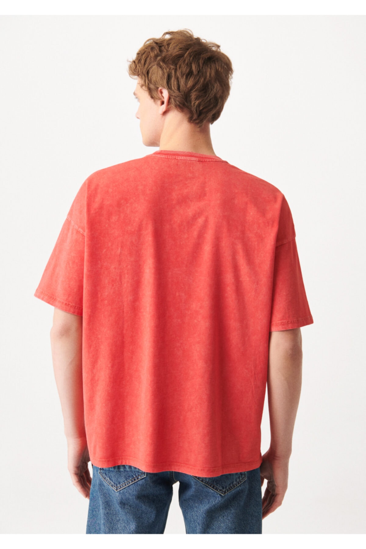 Cepli Bisiklet Yaka Kırmızı Tişört Oversize / Geniş Kesim 0610101-70468
