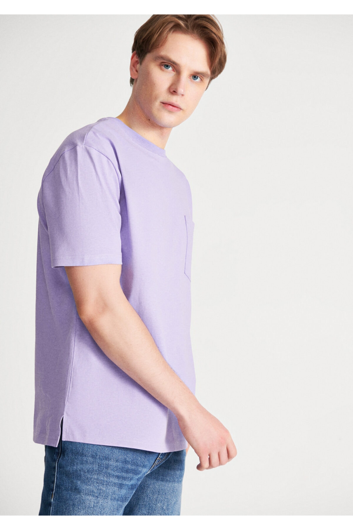 Cepli Lila Basic Tişört Loose Fit / Bol Rahat Kesim 066248-70542