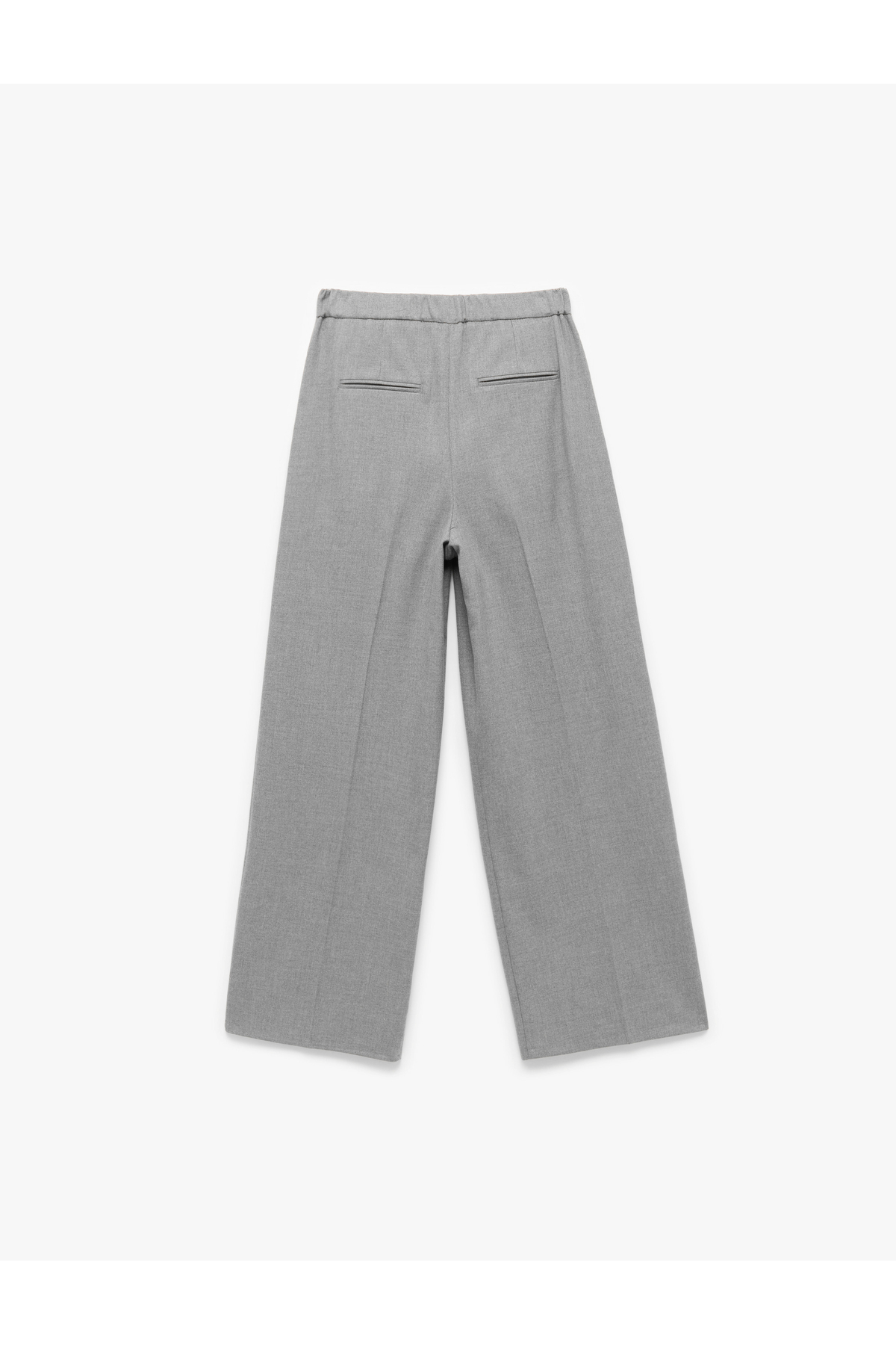 Cepli Pile Detaylı Yüksek Bel Geniş Paça Baggy Kumaş Pantolon
