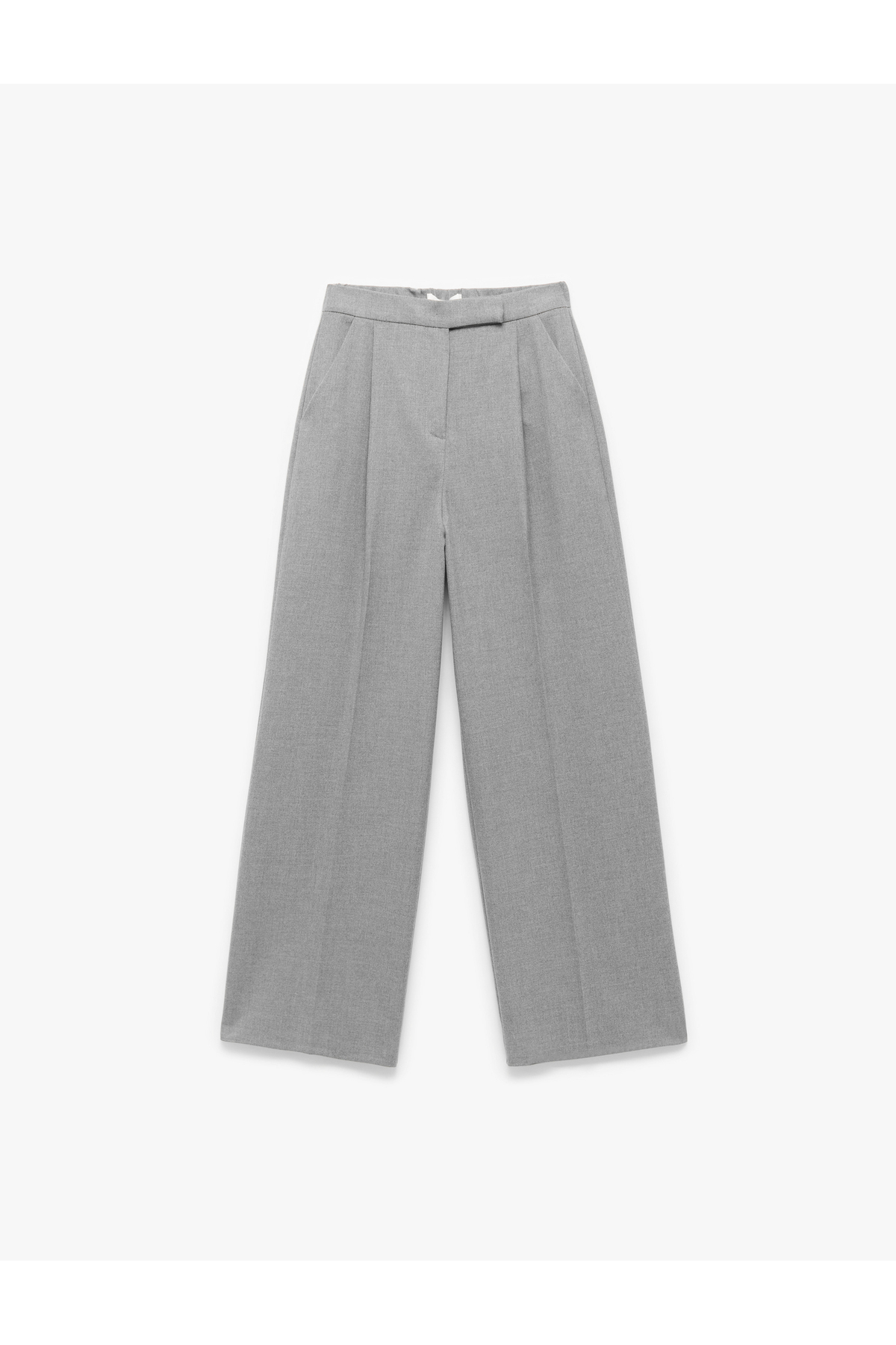 Cepli Pile Detaylı Yüksek Bel Geniş Paça Baggy Kumaş Pantolon