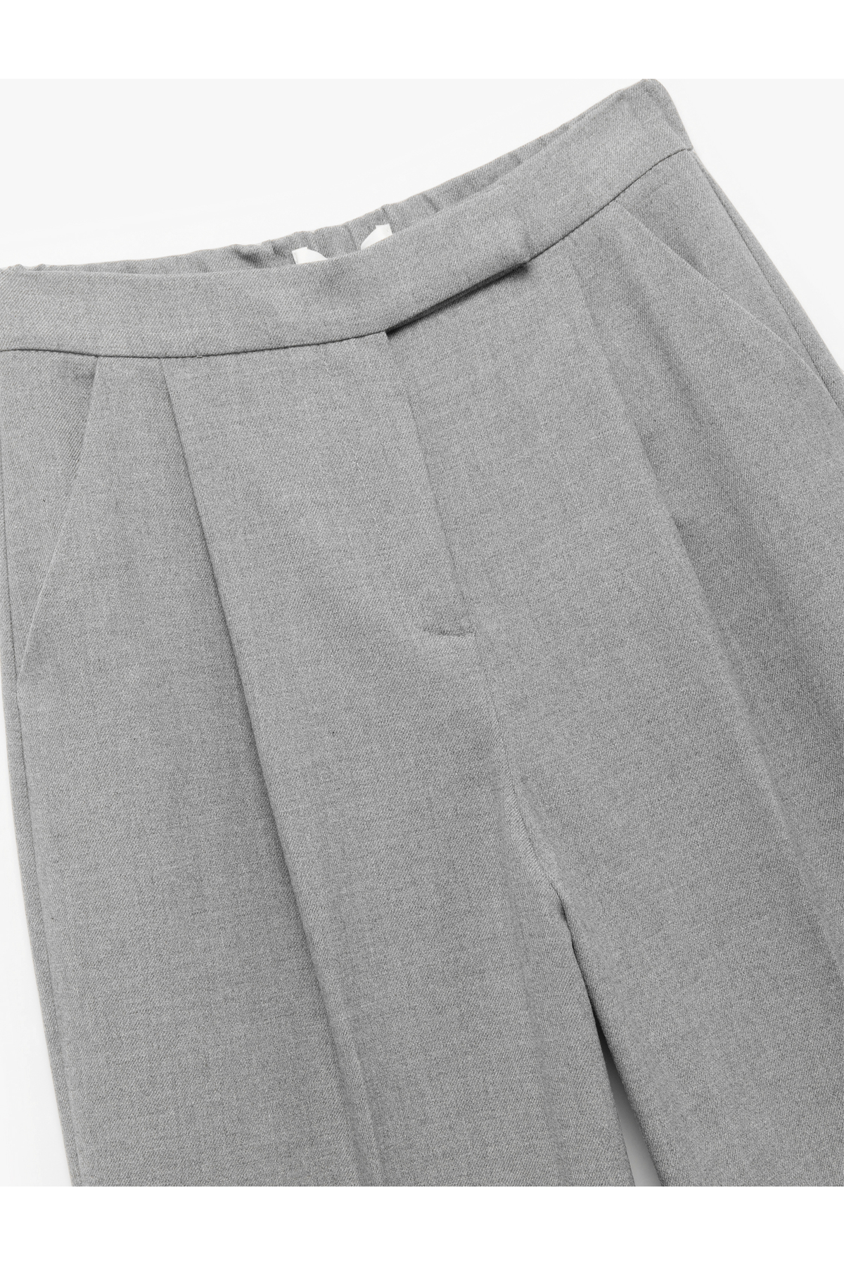 Cepli Pile Detaylı Yüksek Bel Geniş Paça Baggy Kumaş Pantolon