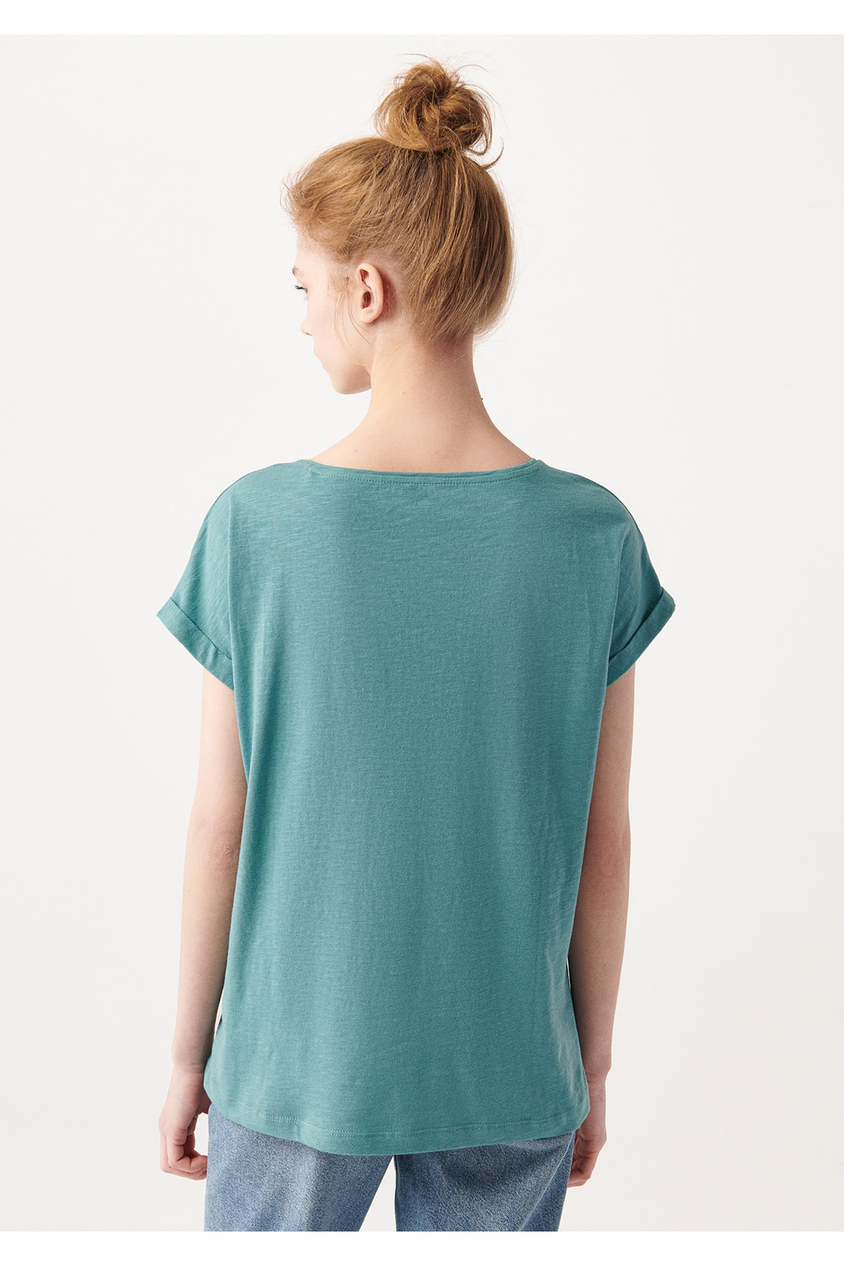Cepli Yeşil Basic Tişört Loose Fit / Bol Rahat Kesim 165846-30735