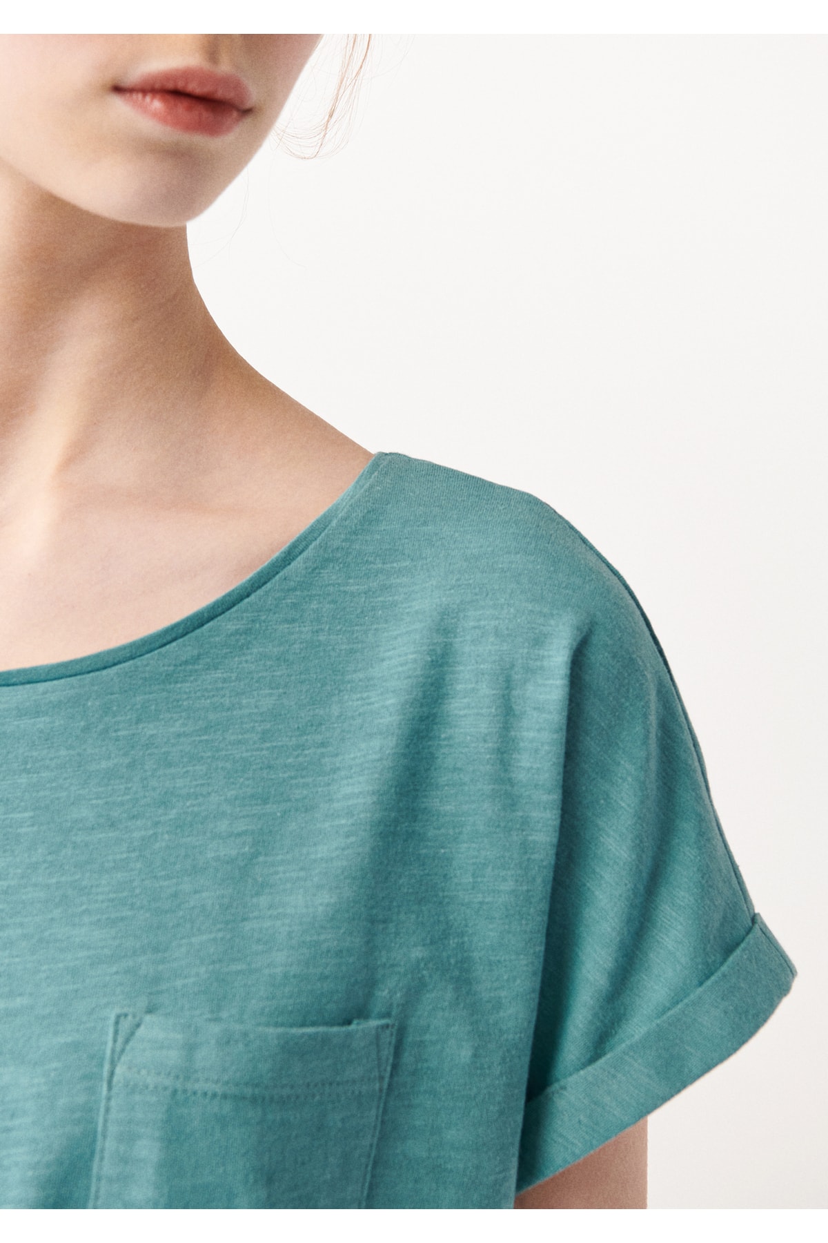 Cepli Yeşil Basic Tişört Loose Fit / Bol Rahat Kesim 165846-30735