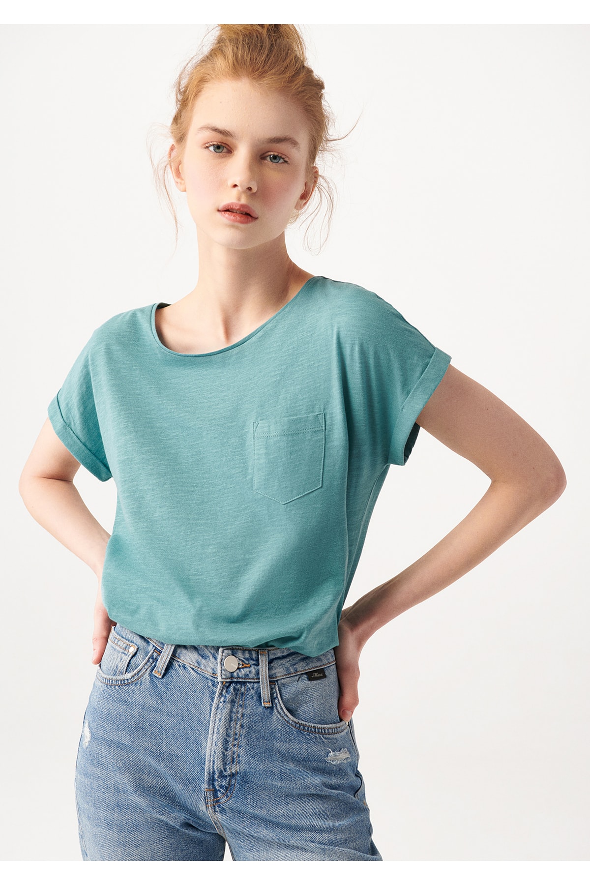 Cepli Yeşil Basic Tişört Loose Fit / Bol Rahat Kesim 165846-30735