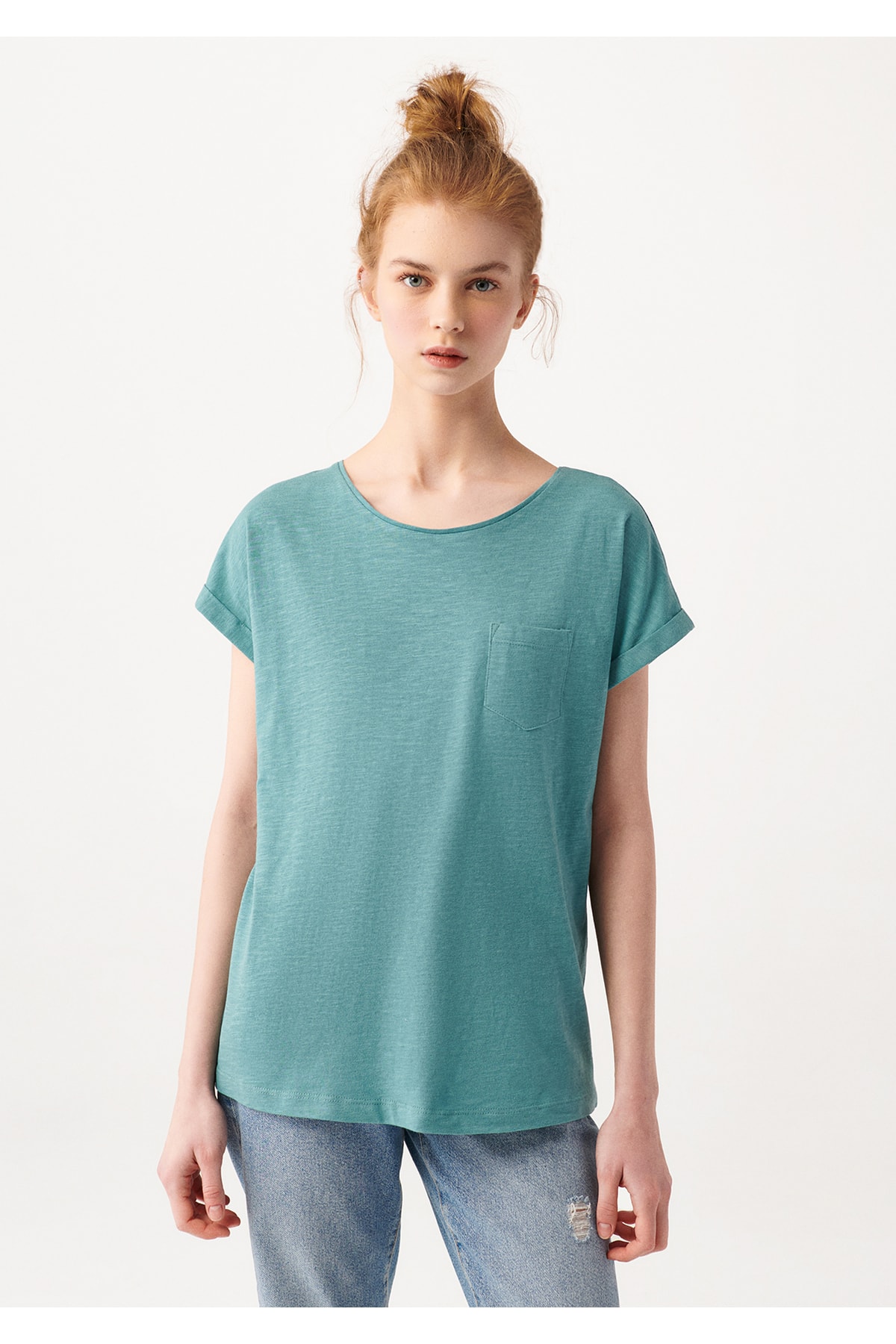 Cepli Yeşil Basic Tişört Loose Fit / Bol Rahat Kesim 165846-30735