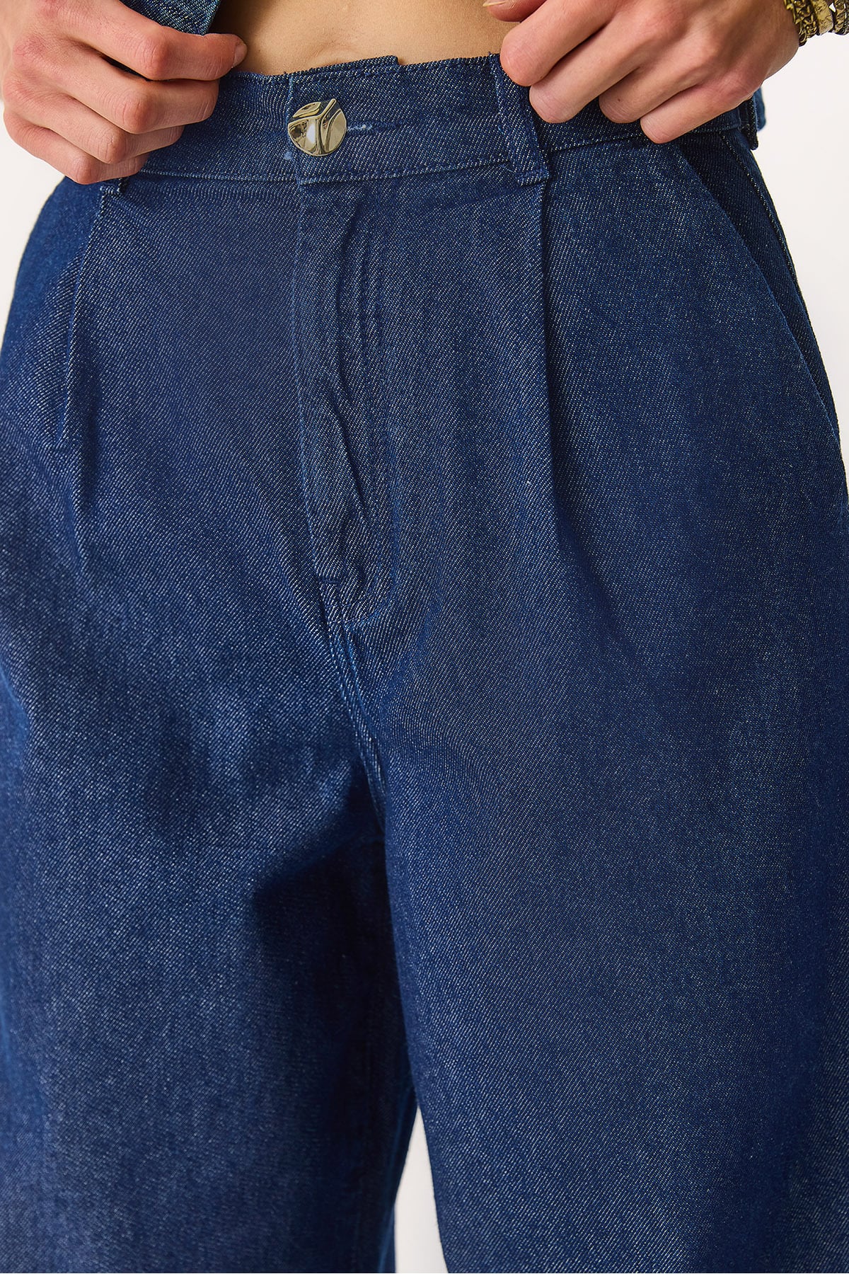 Chloe Wide Leg Dark Blue %100 Pamuk Jean Palazzo Pantolon - DARK BLUE