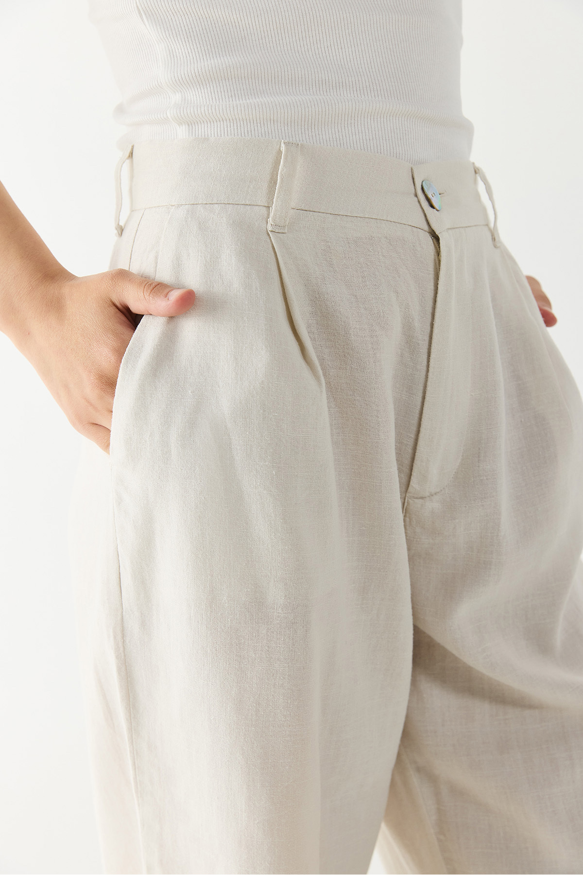 Chloe Wide Leg Keten Palazzo Pantolon - Ekru