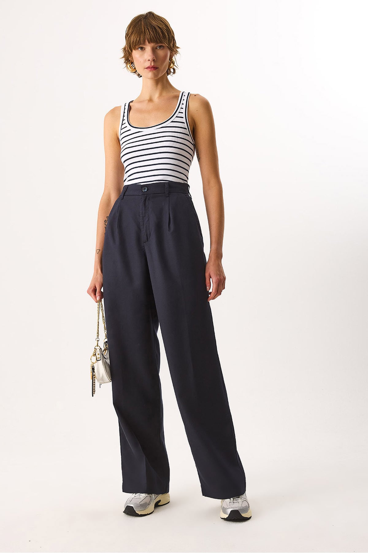 Chloe Wide Leg Palazzo %100 Lyocell Pantolon - LACİVERT
