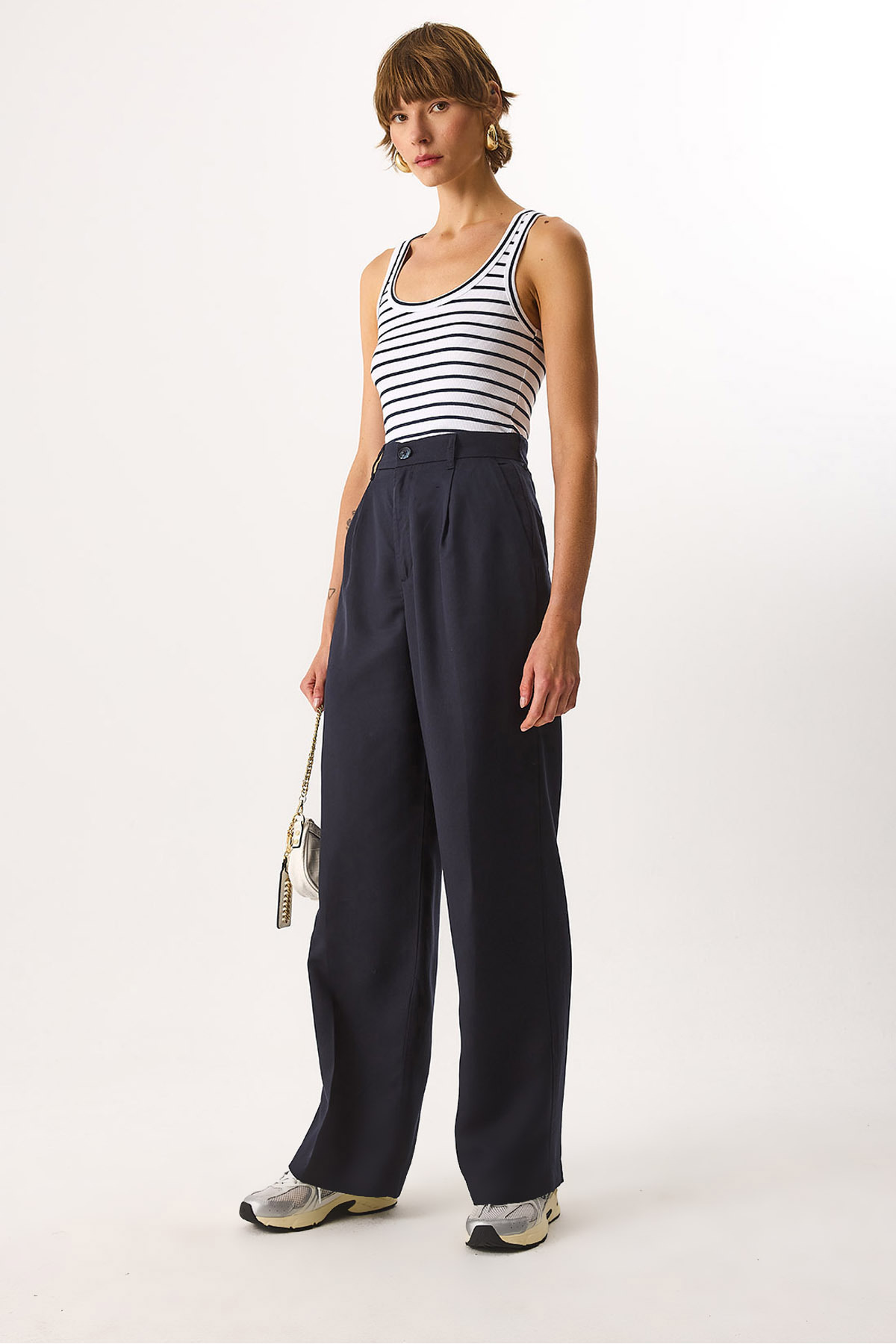 Chloe Wide Leg Palazzo %100 Lyocell Pantolon - LACİVERT
