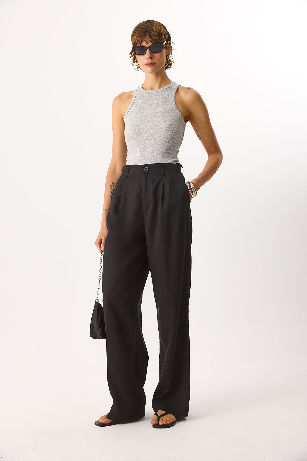 Chloe Wide Leg Palazzo %100 Lyocell Pantolon - SİYAH