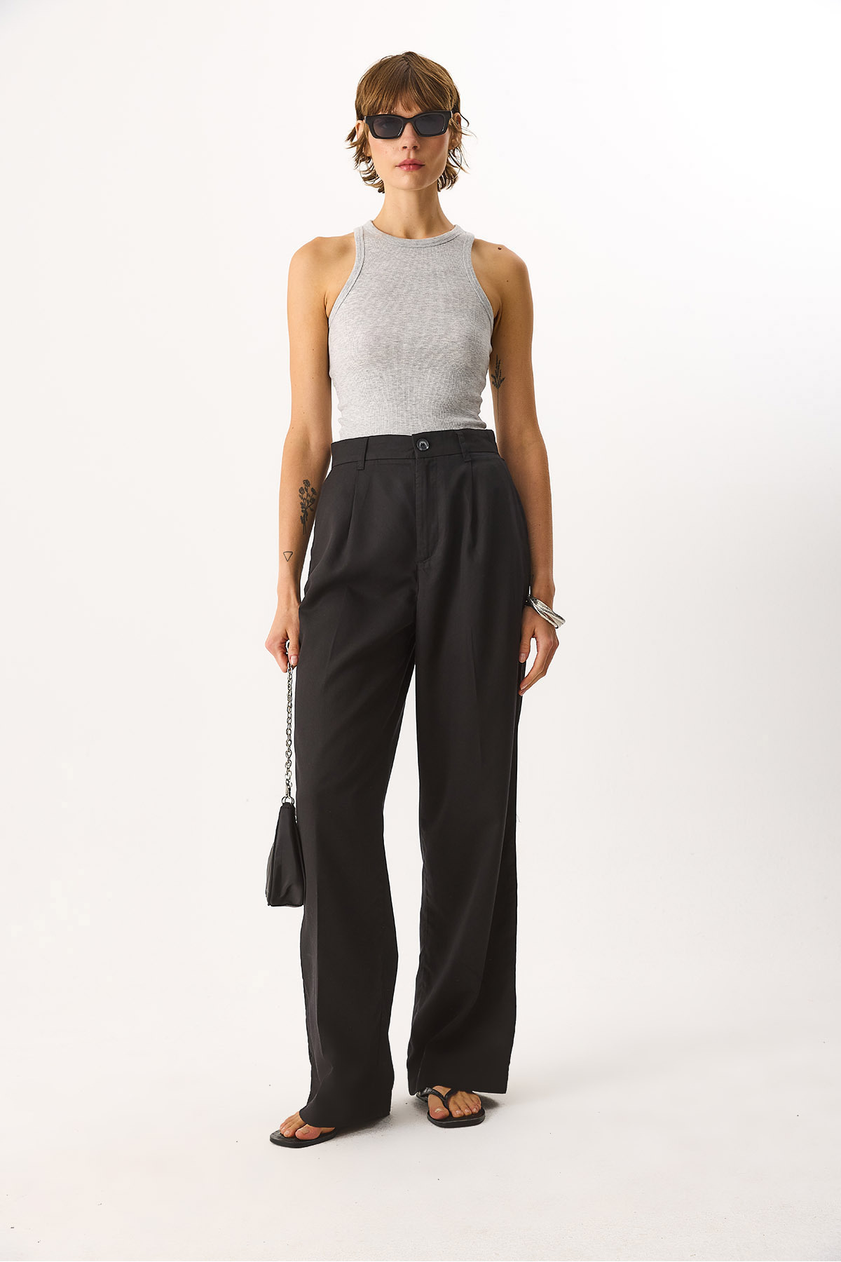 Chloe Wide Leg Palazzo %100 Lyocell Pantolon - SİYAH
