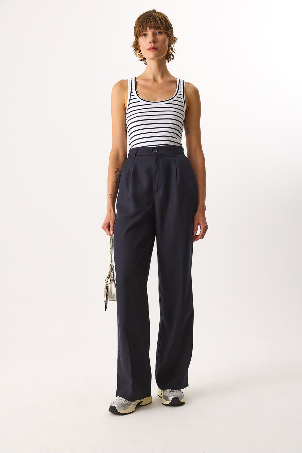 Chloe Wide Leg Palazzo %100 Lyocell Pantolon - LACİVERT