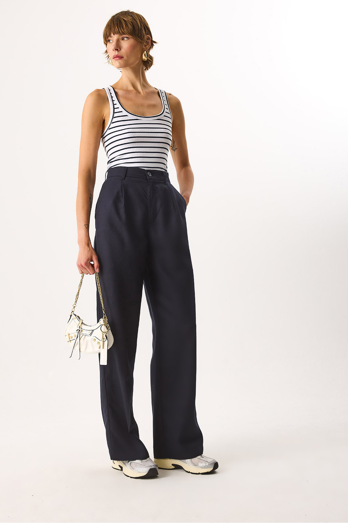 Chloe Wide Leg Palazzo %100 Lyocell Pantolon - LACİVERT