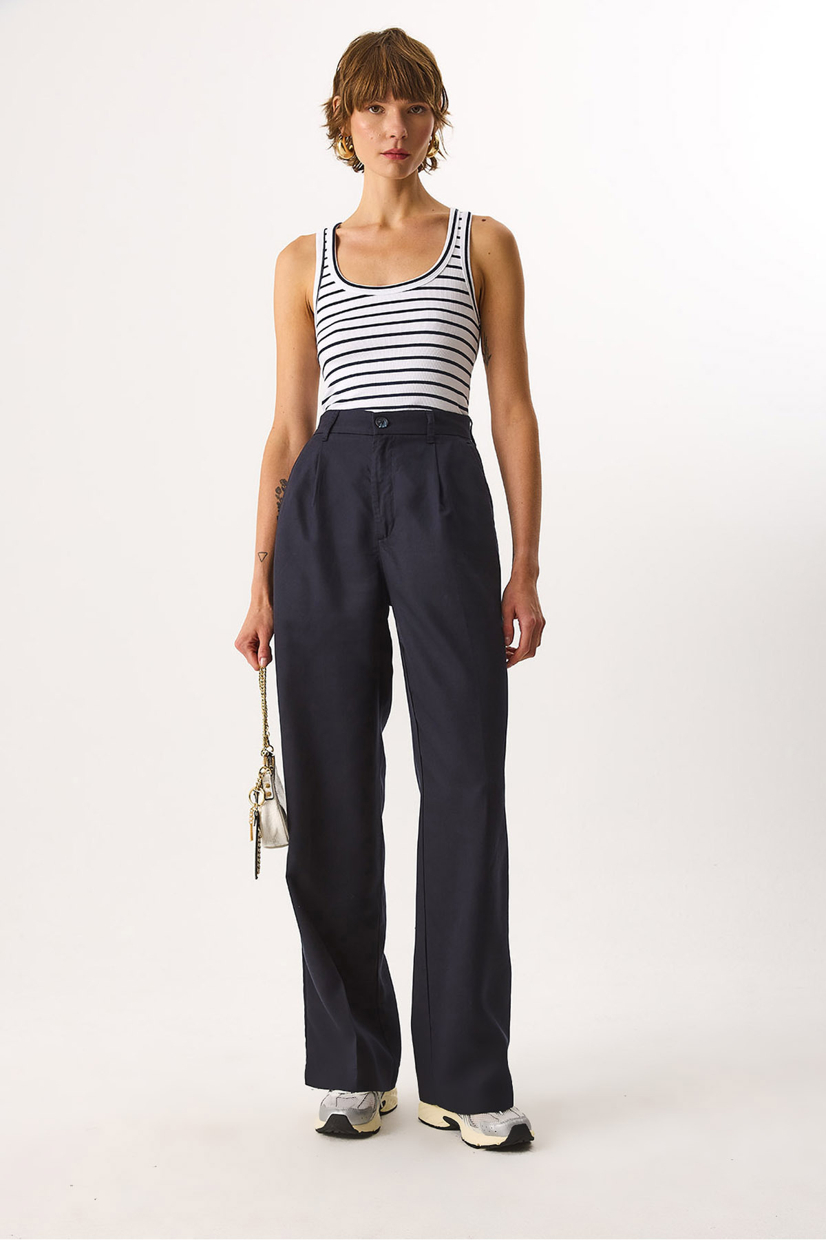 Chloe Wide Leg Palazzo %100 Lyocell Pantolon - LACİVERT