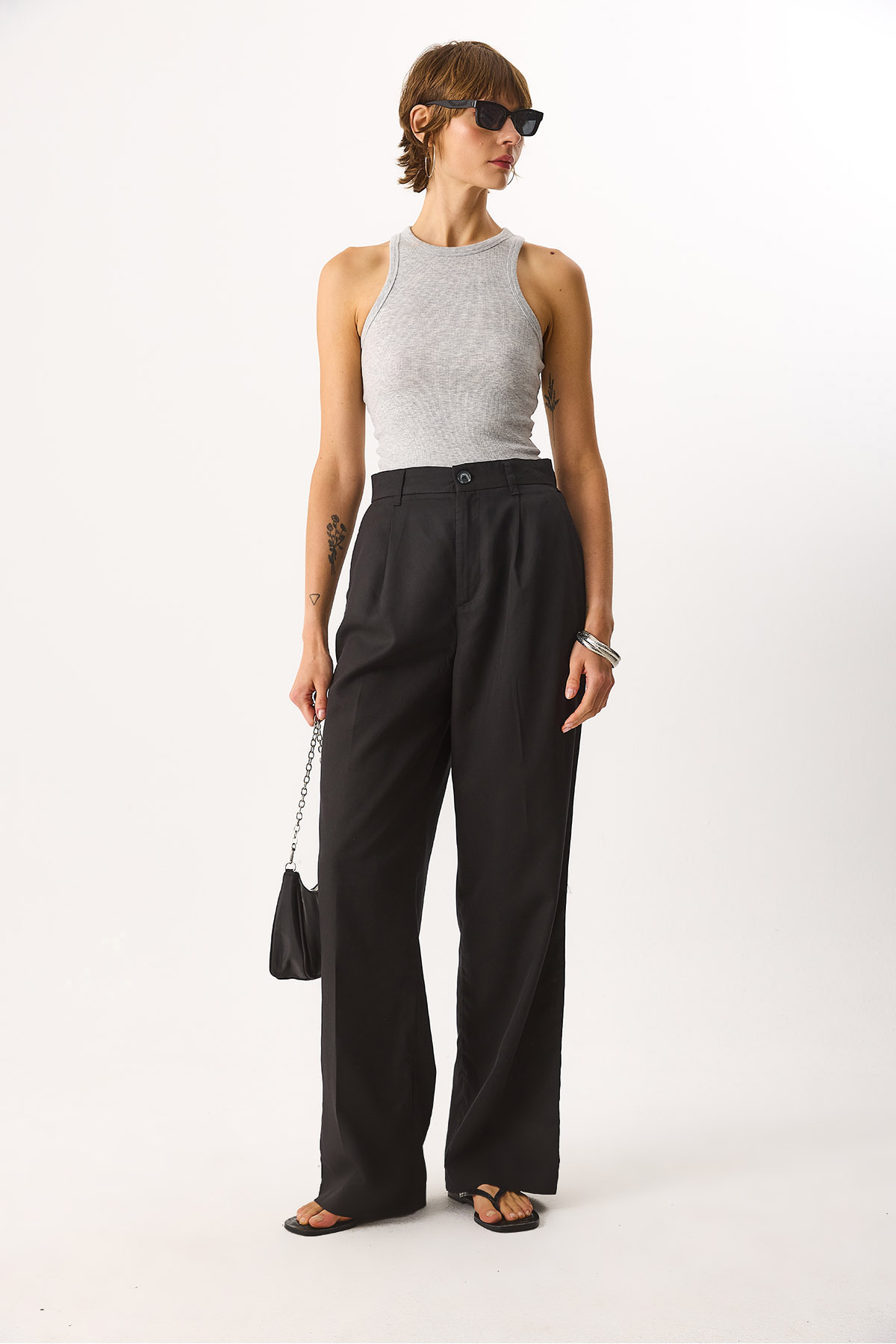 Chloe Wide Leg Palazzo %100 Lyocell Pantolon - SİYAH