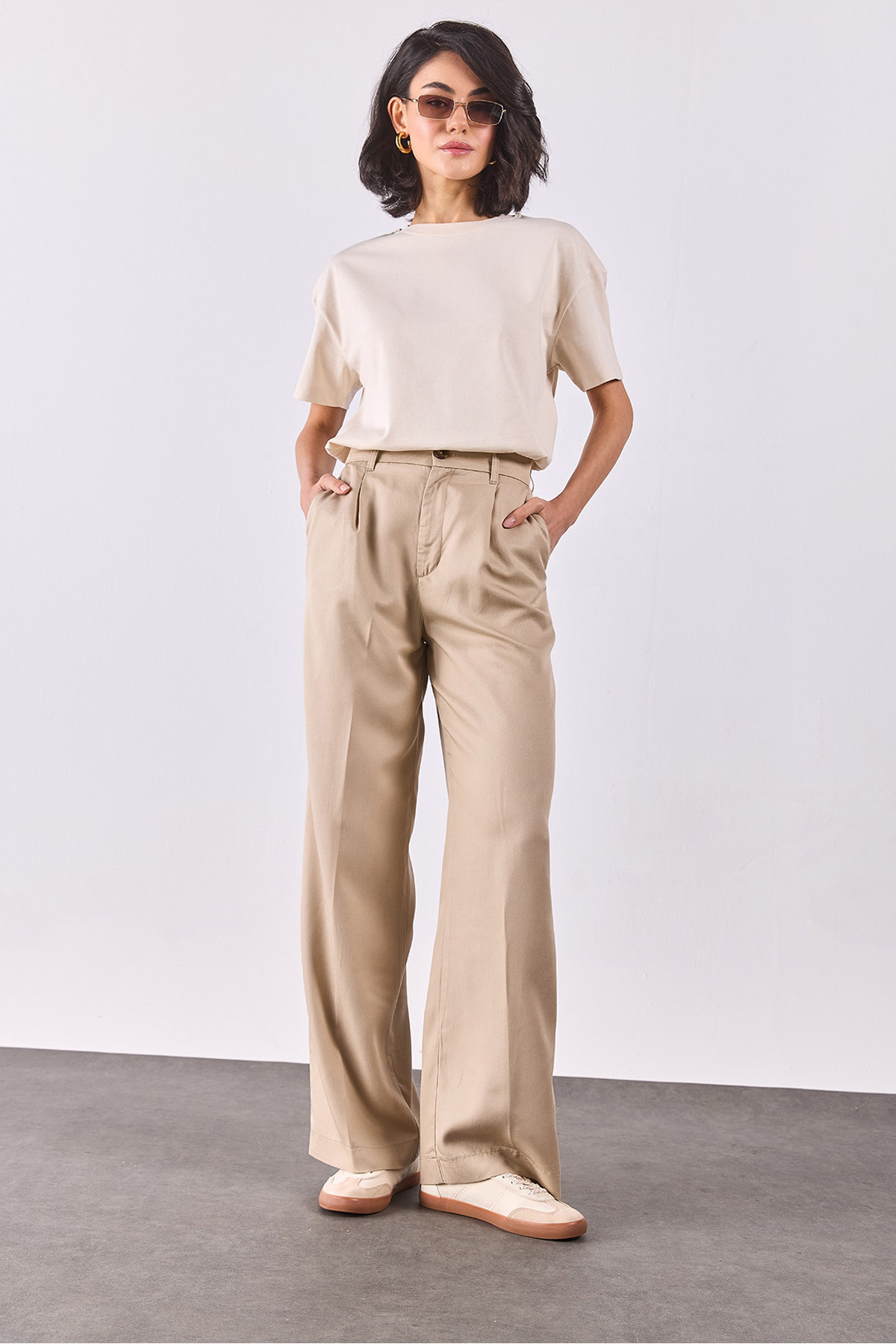Chloe Wide Leg Palazzo Pantolon(TENCEL)(TM) - Bej