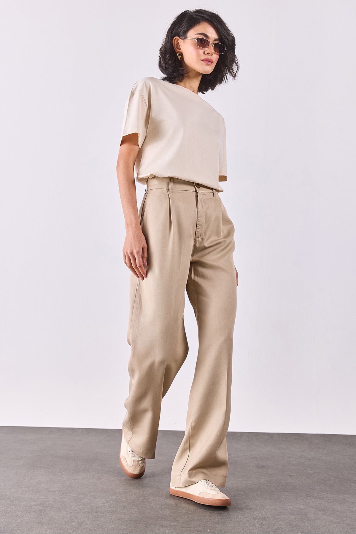 Chloe Wide Leg Palazzo Pantolon(TENCEL)(TM) - Bej